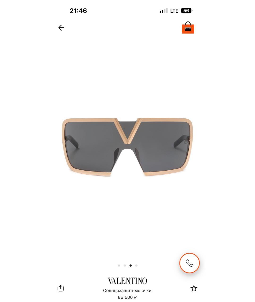 VALENTINO Золотые пластиковые солнцезащитные очки, фото 5