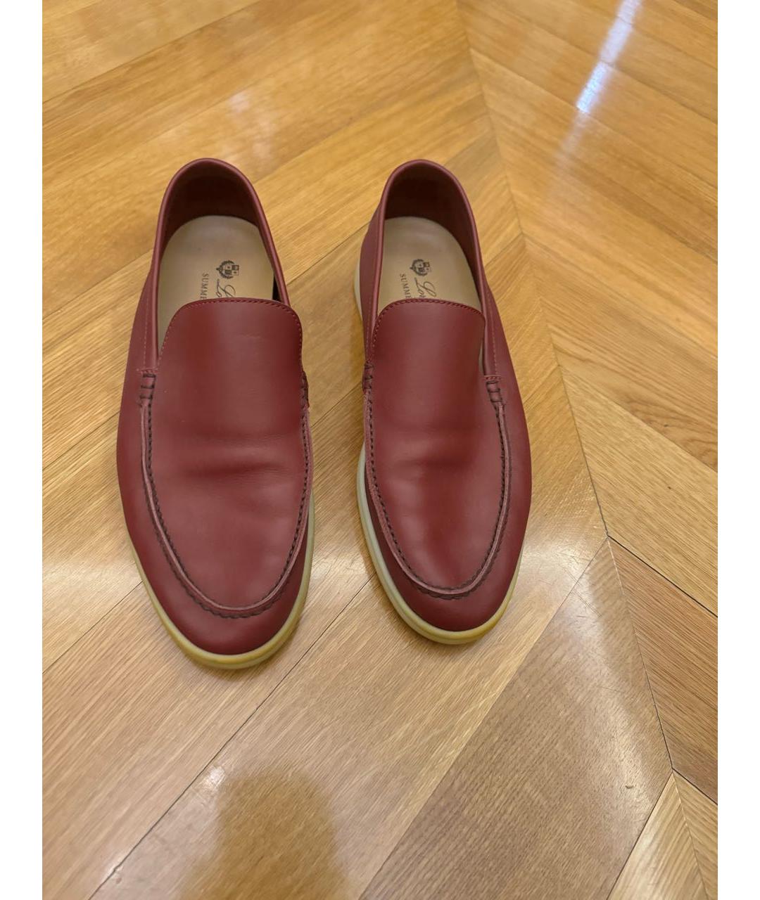 LORO PIANA Бордовые кожаные туфли, фото 4