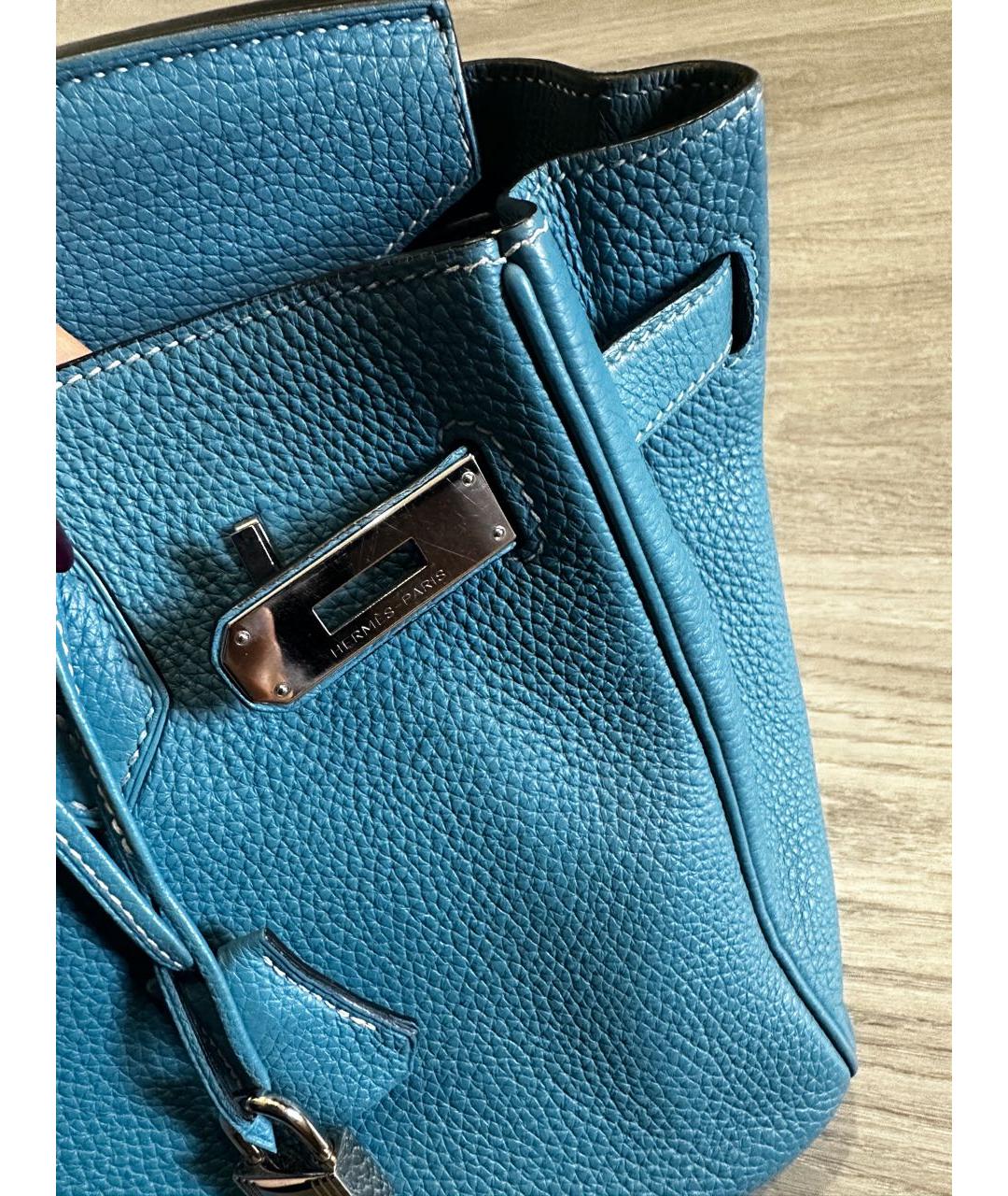 HERMES Голубая кожаная сумка с короткими ручками, фото 5