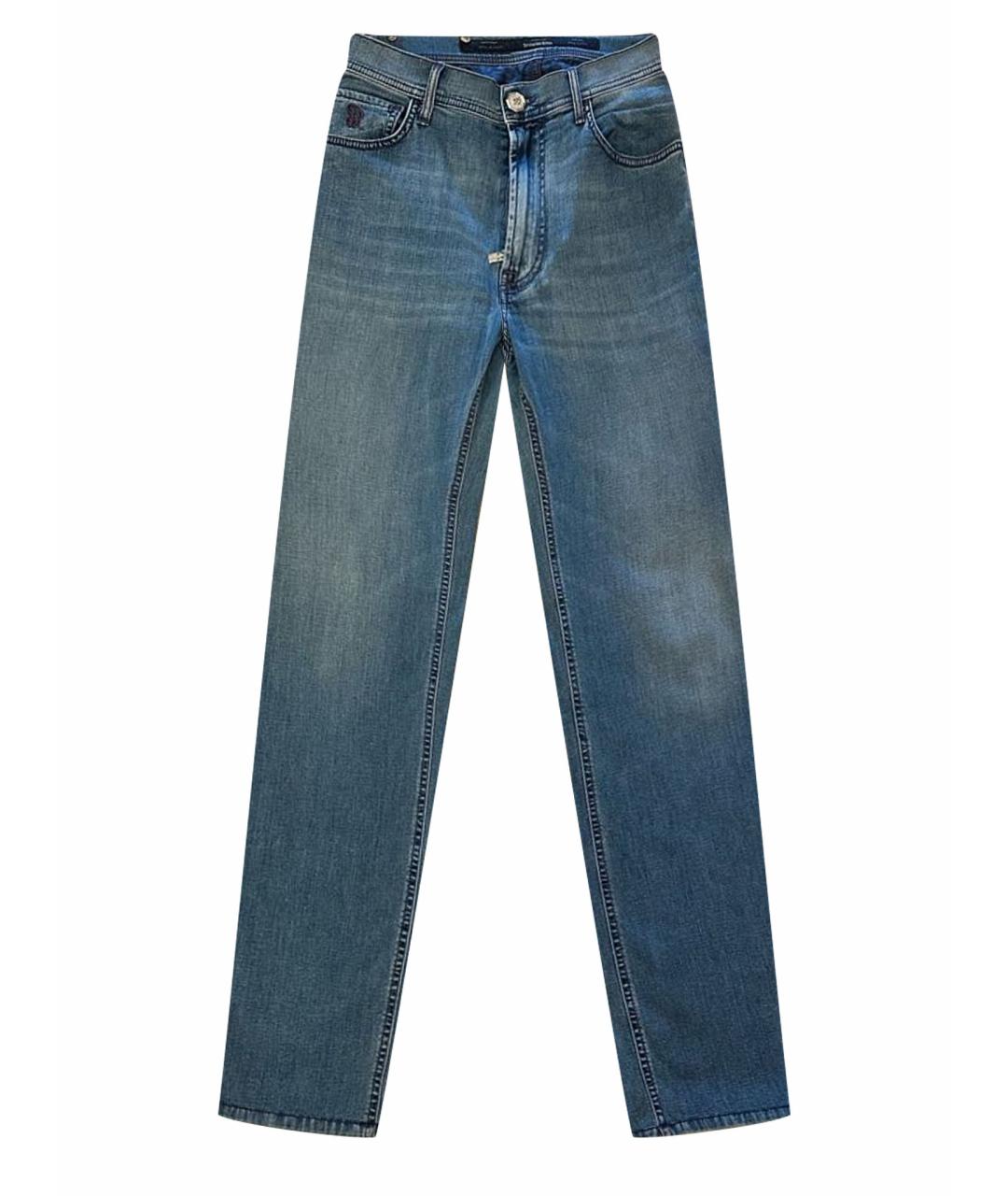 STEFANO RICCI Голубые хлопко-эластановые прямые джинсы, фото 1