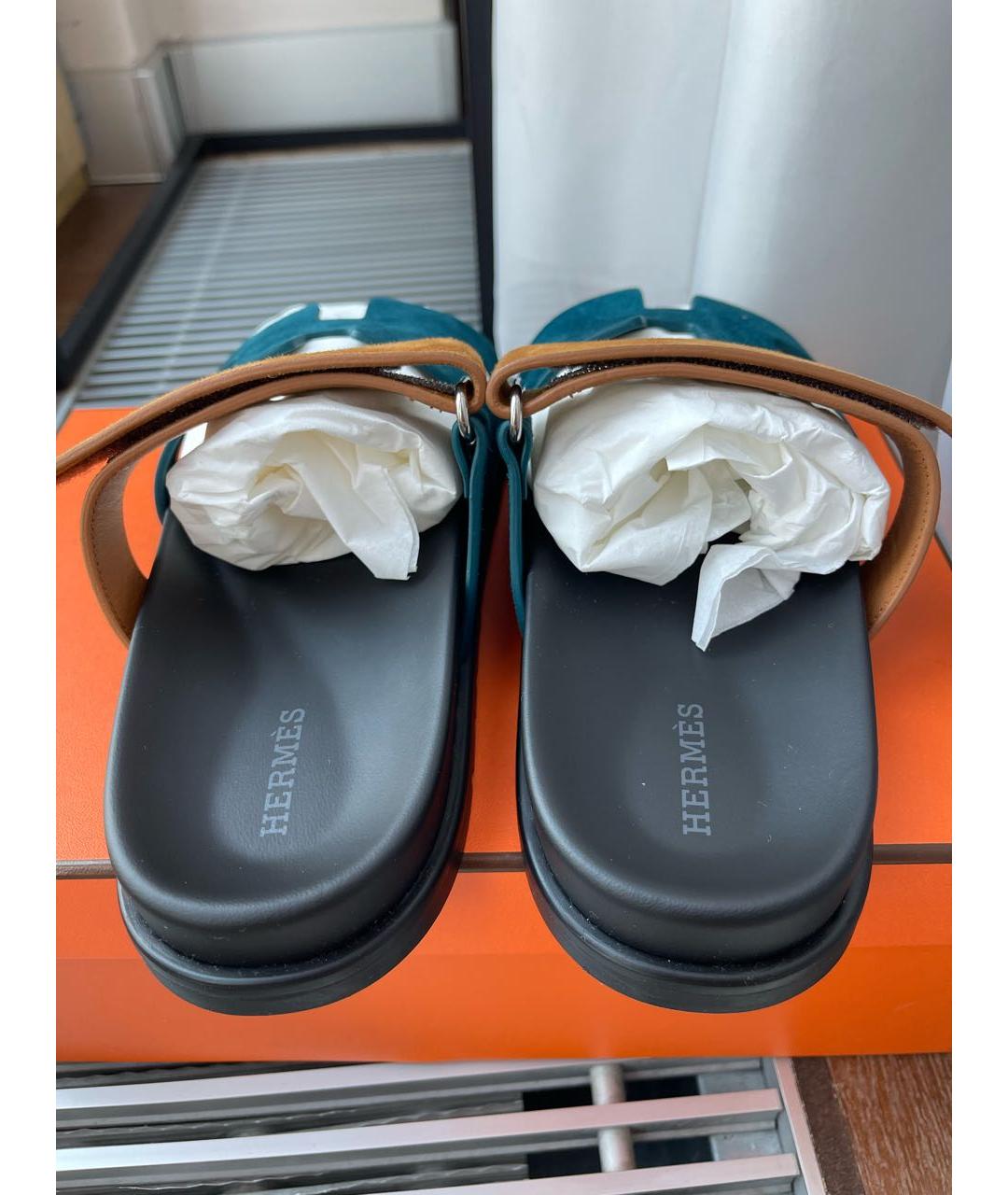 HERMES Оранжевое кожаные сандалии, фото 4