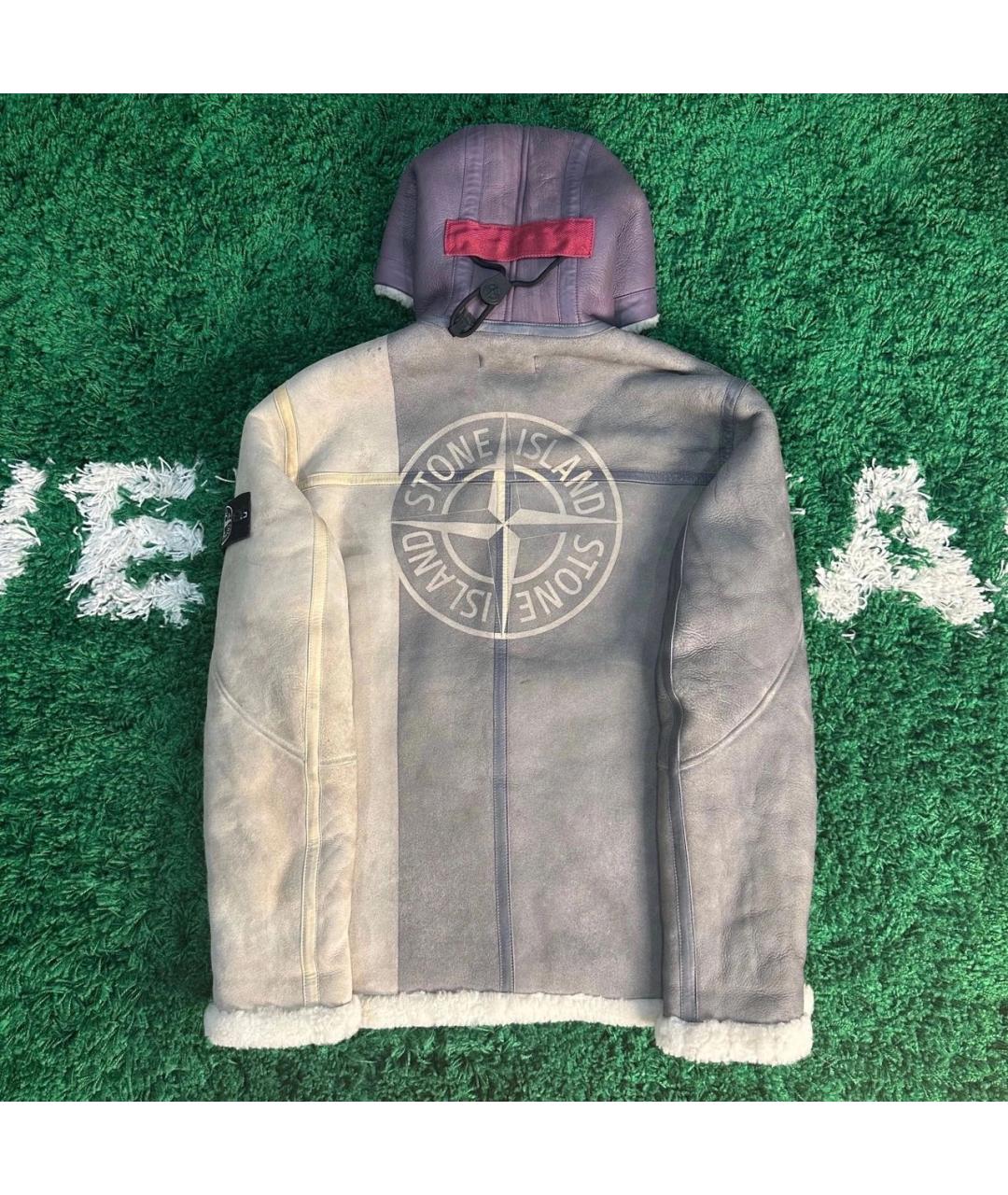 STONE ISLAND Антрацитовая кожаная дубленка/шуба, фото 2