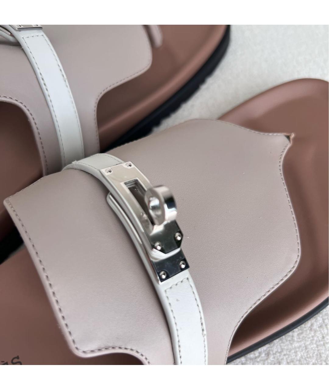 HERMES PRE-OWNED Бежевые кожаные сандалии, фото 4