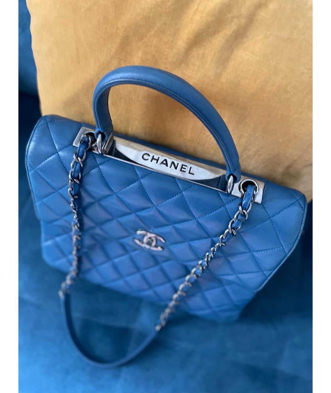 CHANEL Синяя кожаная сумка с короткими ручками, фото 4