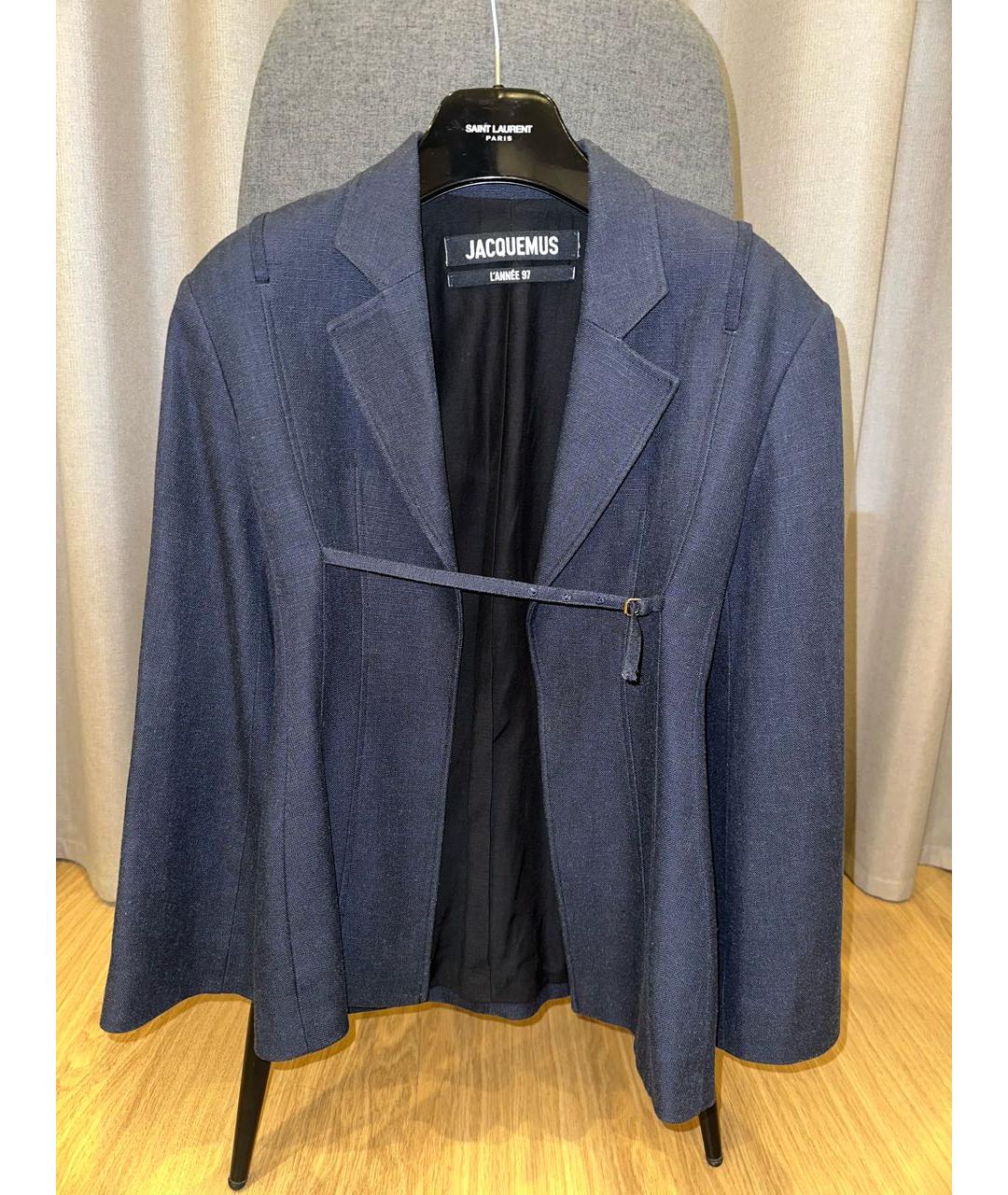 JACQUEMUS Темно-синий льняной жакет/пиджак, фото 7