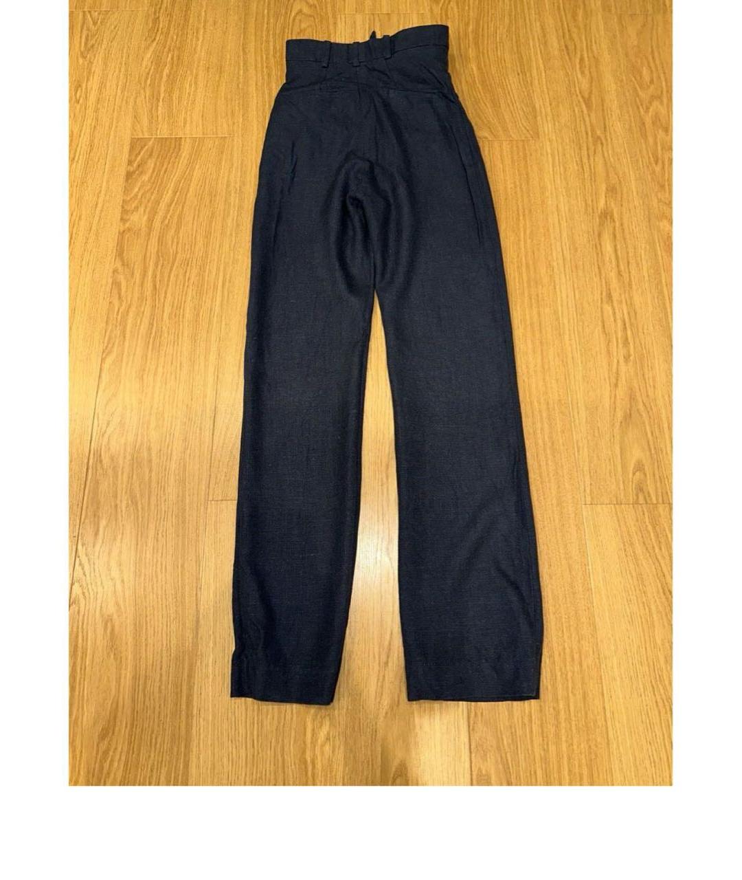JACQUEMUS Темно-синие льняные прямые брюки, фото 2
