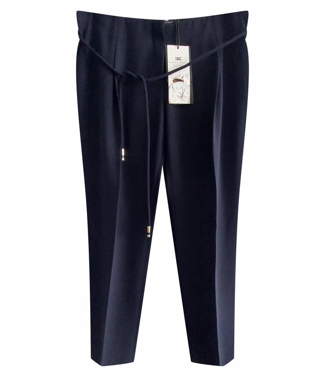 ELISABETTA FRANCHI Темно-синие полиэстеровые прямые брюки, фото 1