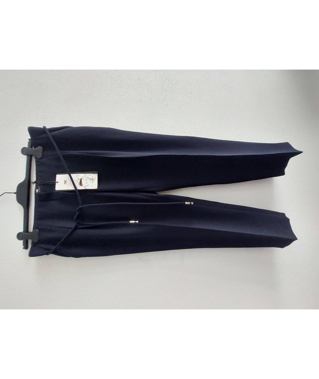 ELISABETTA FRANCHI Темно-синие полиэстеровые прямые брюки, фото 10