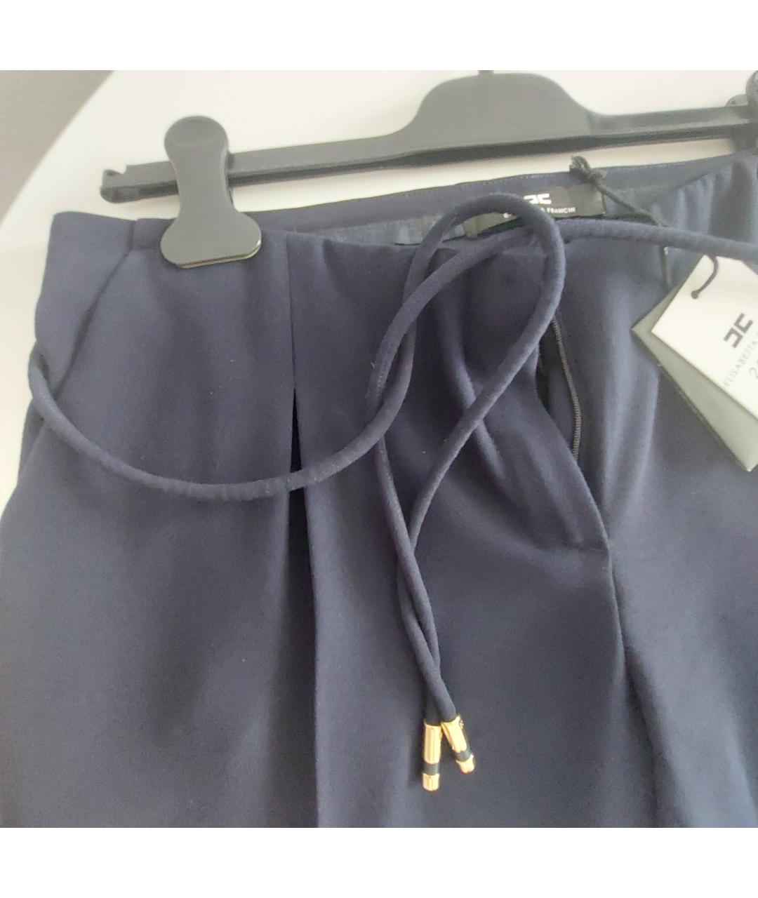 ELISABETTA FRANCHI Темно-синие полиэстеровые прямые брюки, фото 4