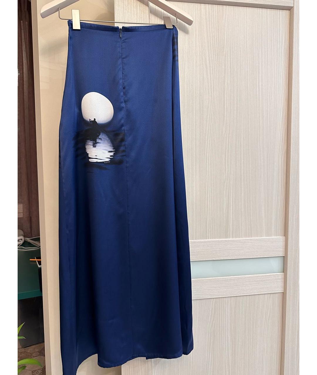 KITON Синяя шелковая юбка макси, фото 2