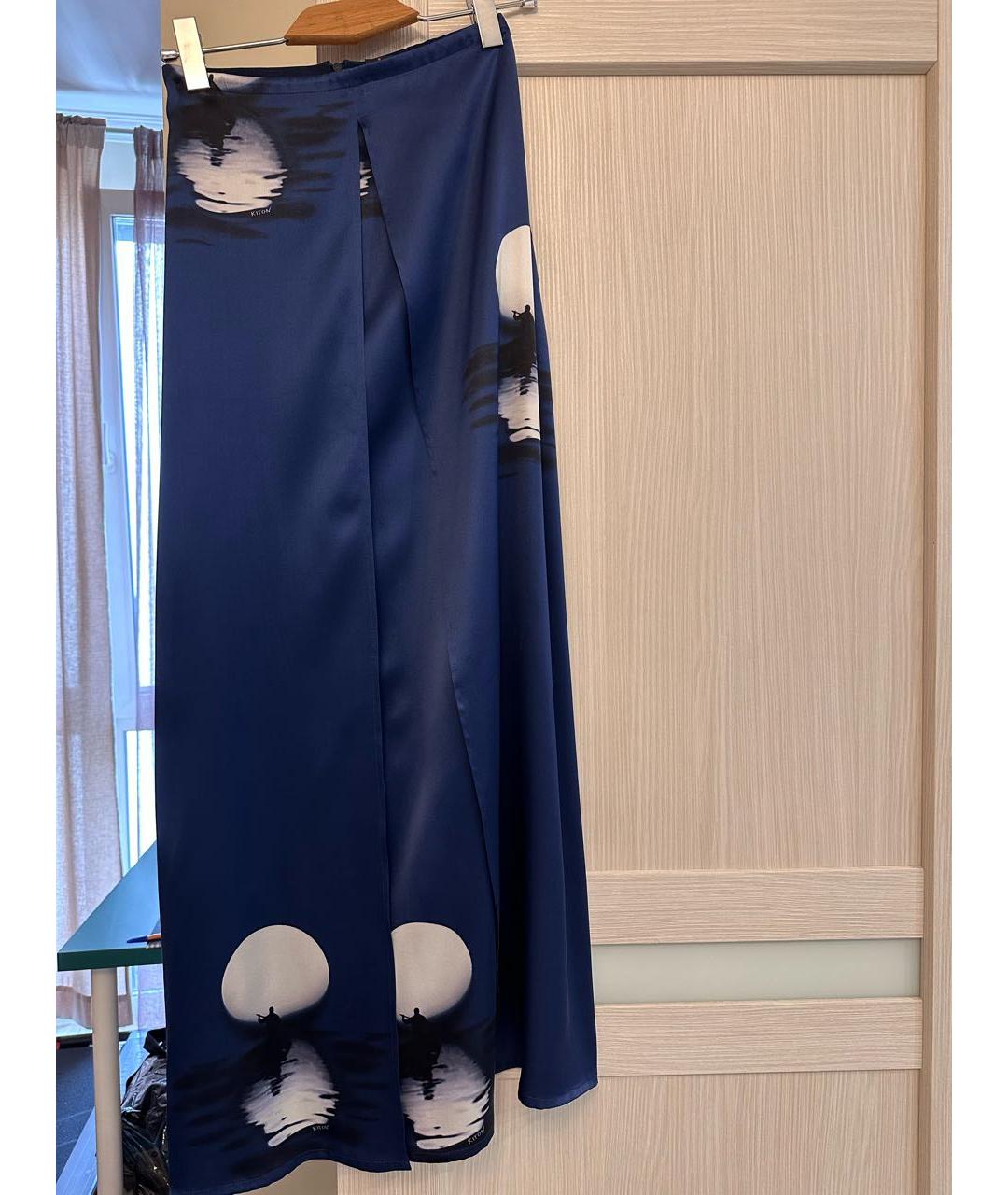 KITON Синяя шелковая юбка макси, фото 6