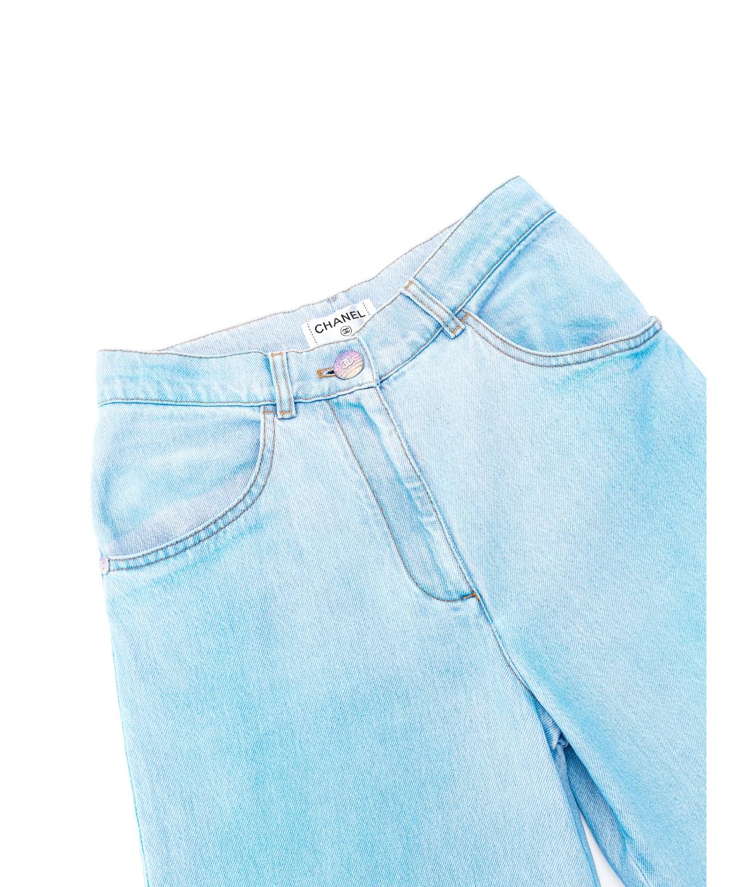 CHANEL Голубые хлопковые джинсы клеш, фото 3