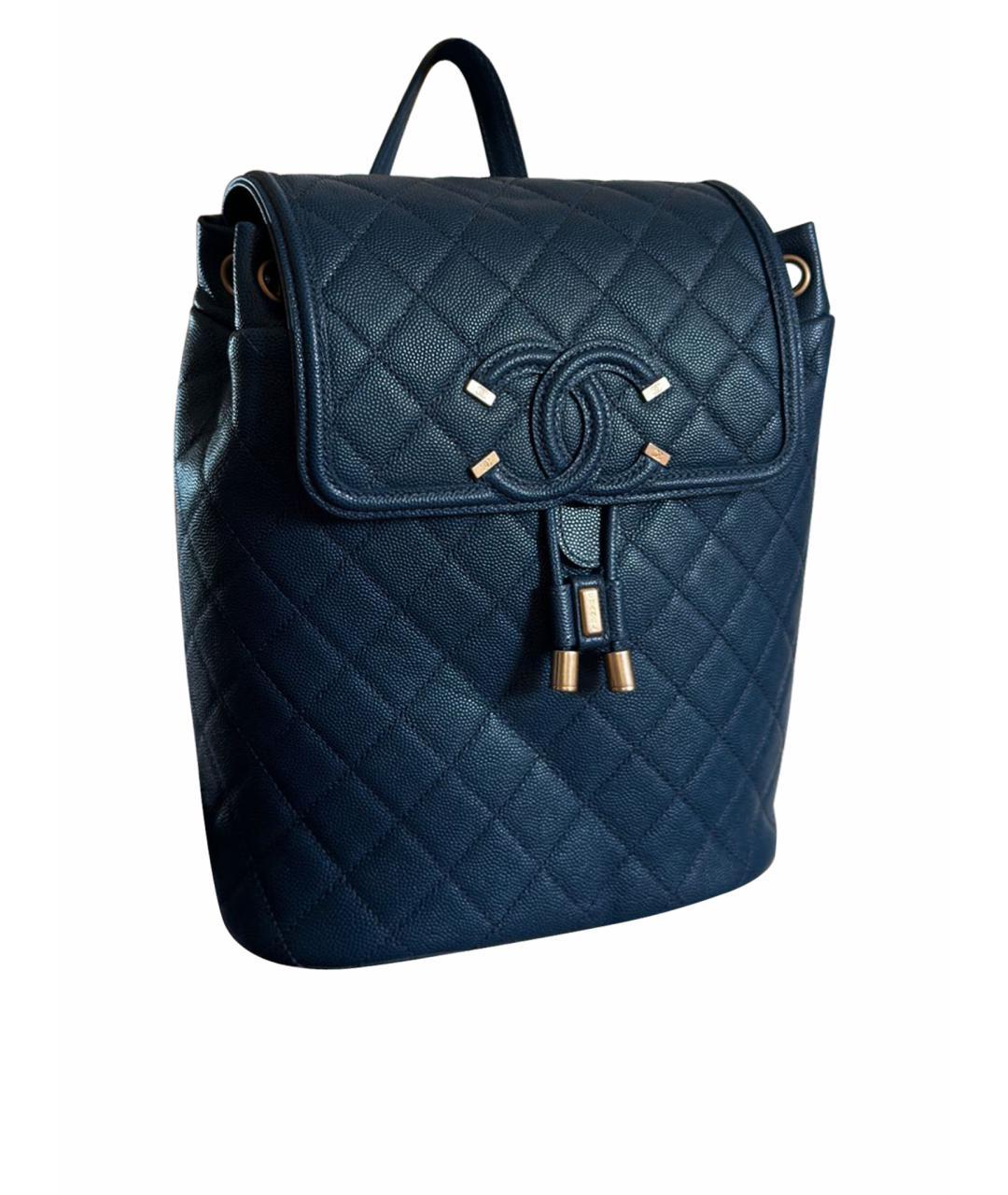 CHANEL PRE-OWNED Темно-синий кожаный рюкзак, фото 1