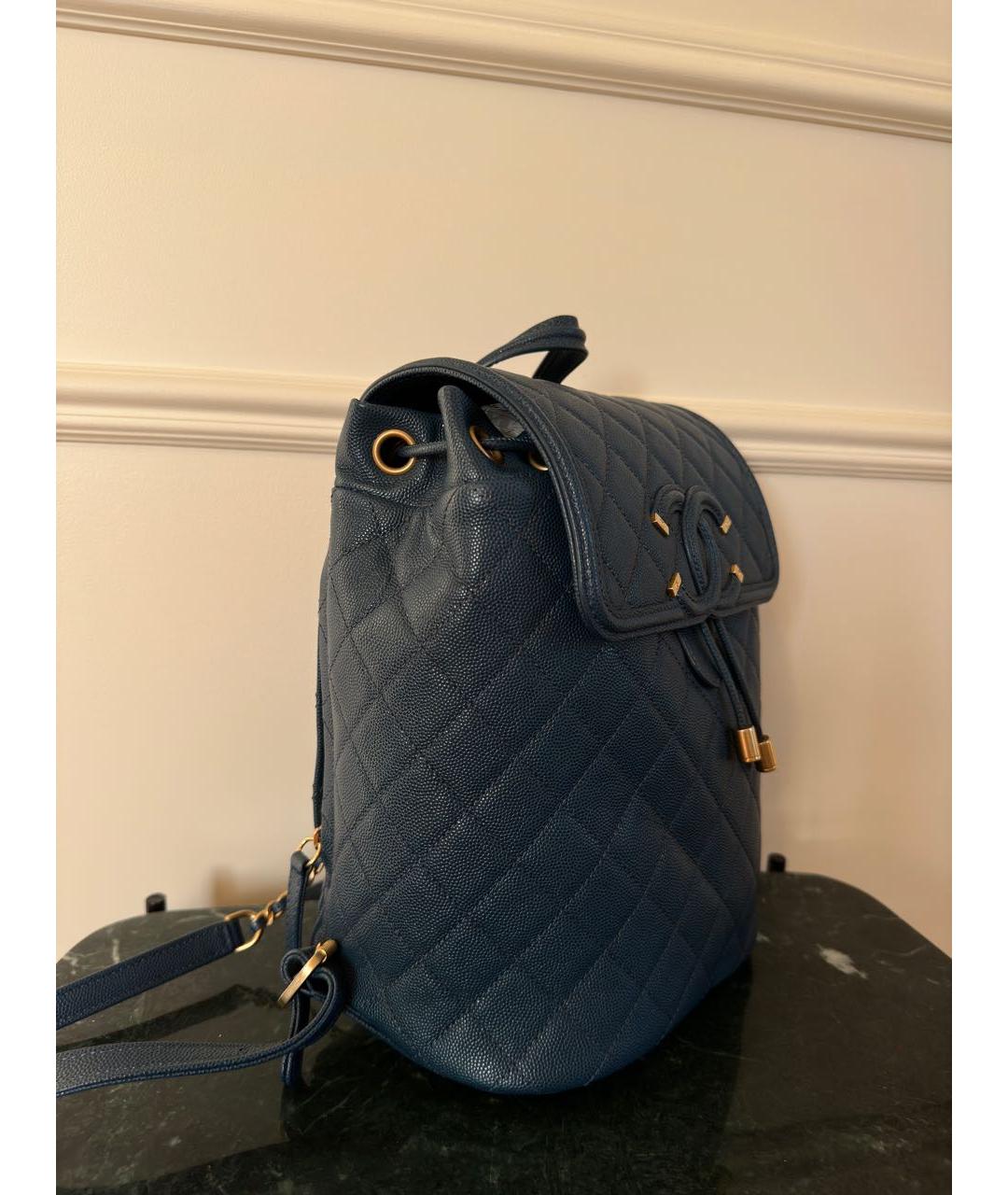 CHANEL PRE-OWNED Темно-синий кожаный рюкзак, фото 3