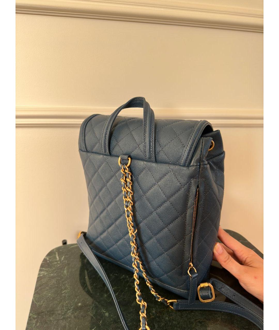 CHANEL PRE-OWNED Темно-синий кожаный рюкзак, фото 4