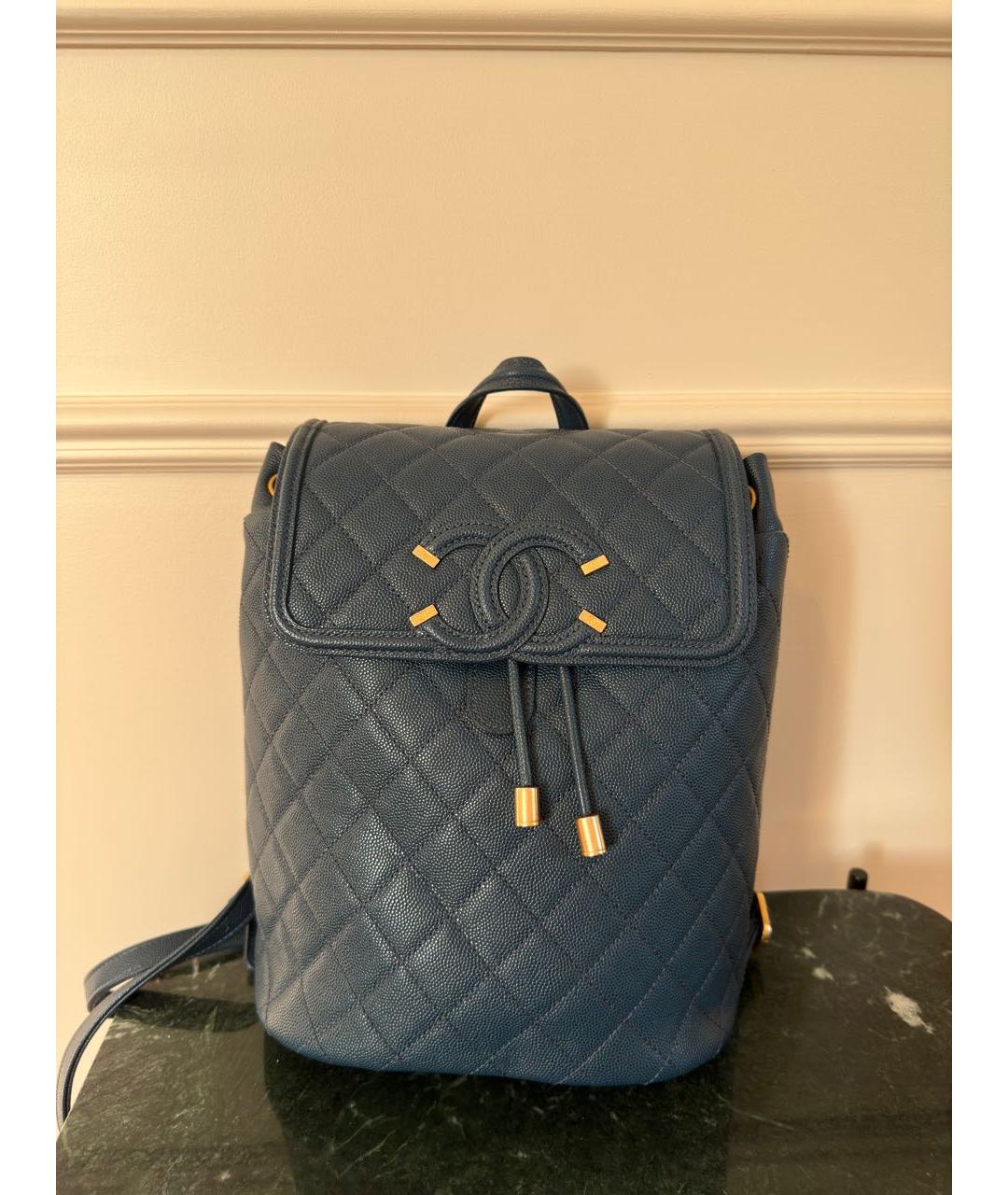 CHANEL PRE-OWNED Темно-синий кожаный рюкзак, фото 2