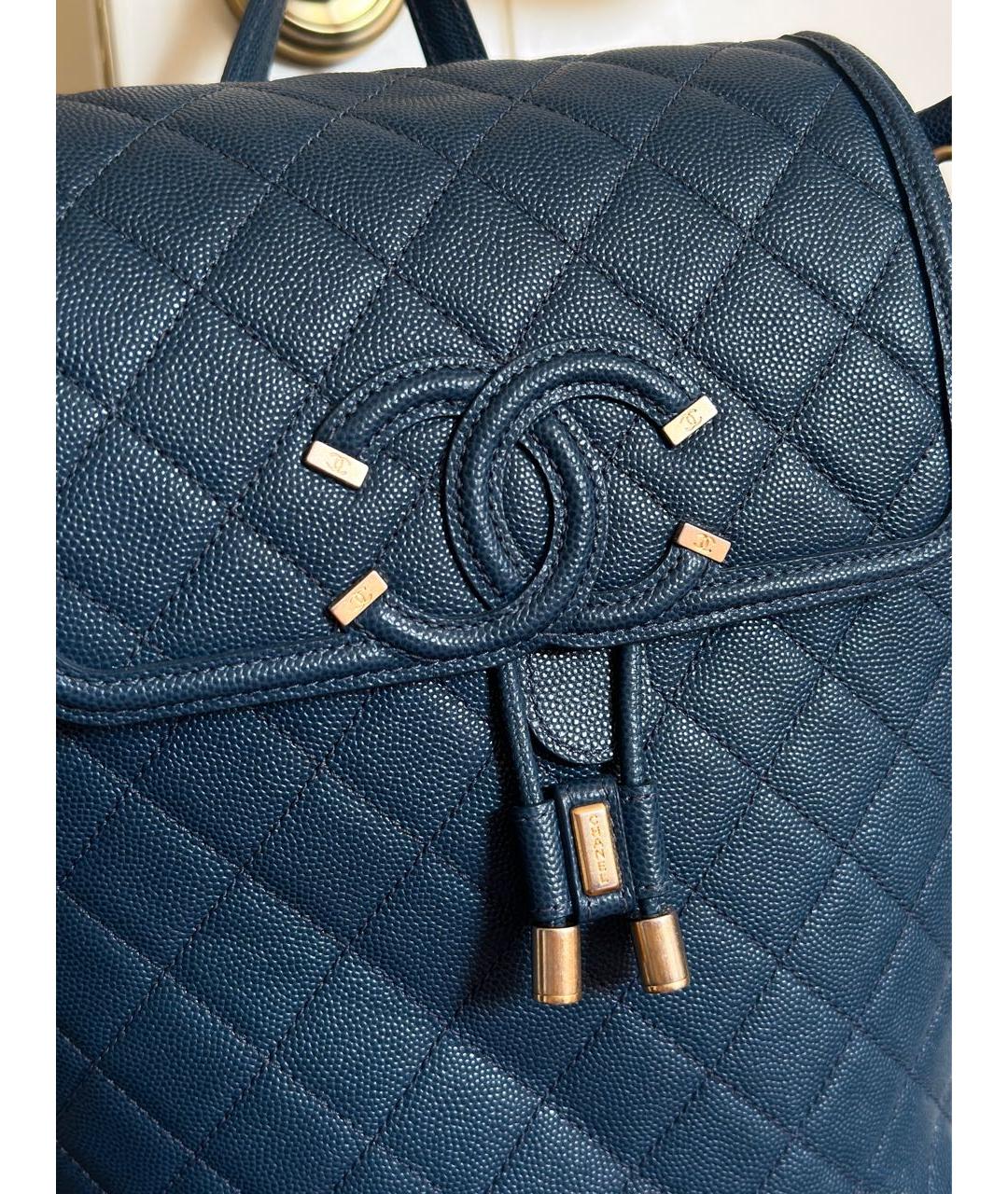 CHANEL PRE-OWNED Темно-синий кожаный рюкзак, фото 7
