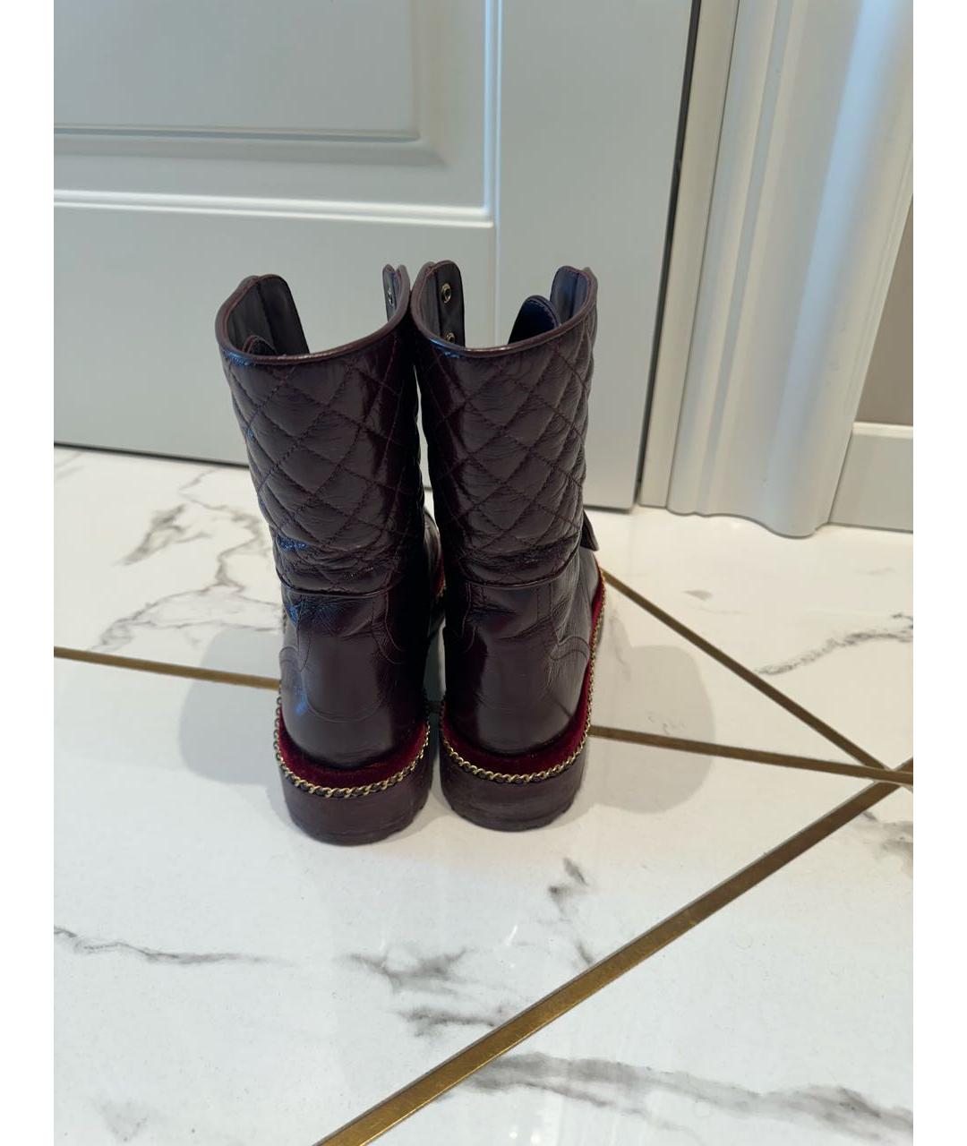CHANEL Бордовые кожаные ботинки, фото 4