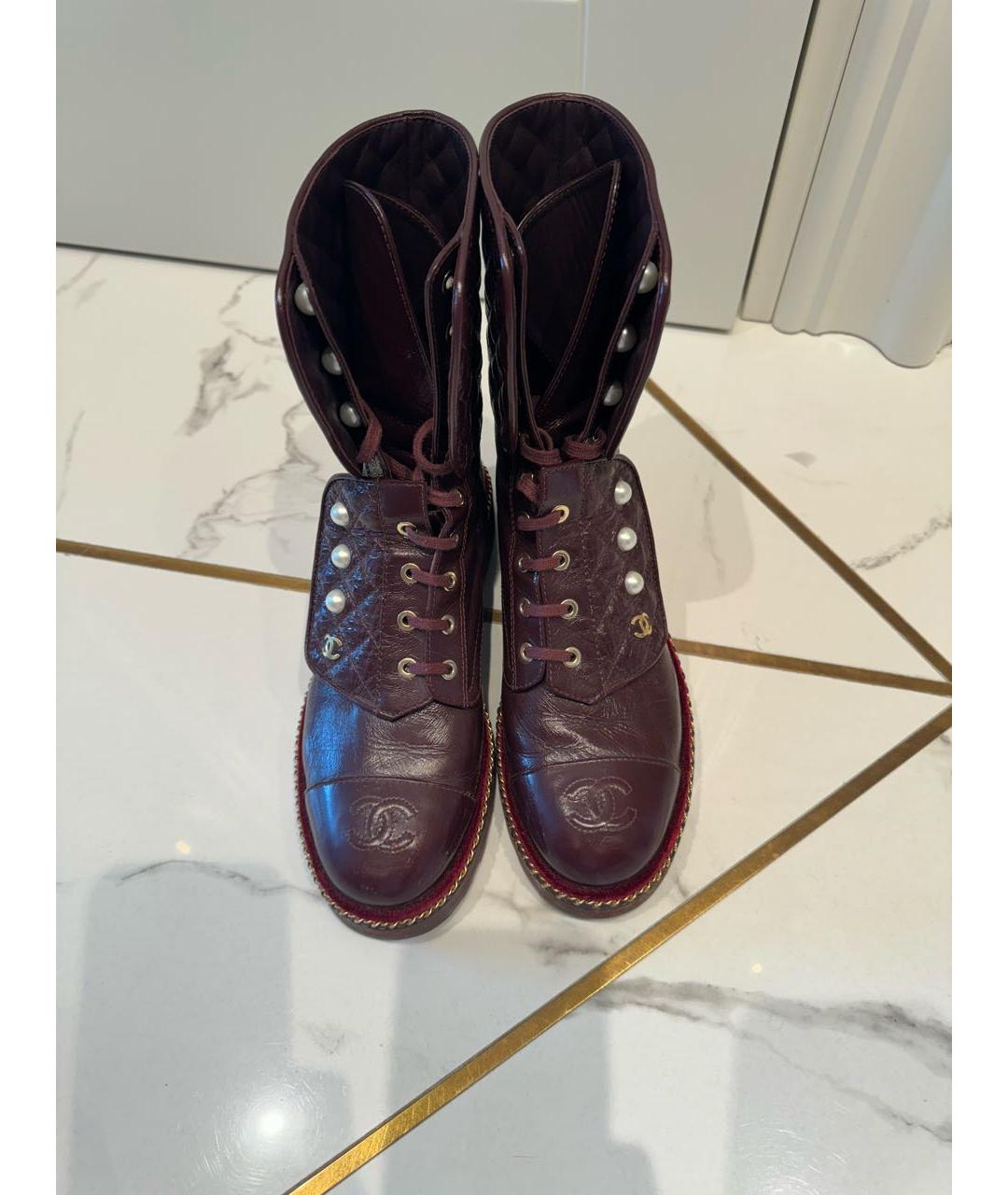 CHANEL Бордовые кожаные ботинки, фото 2