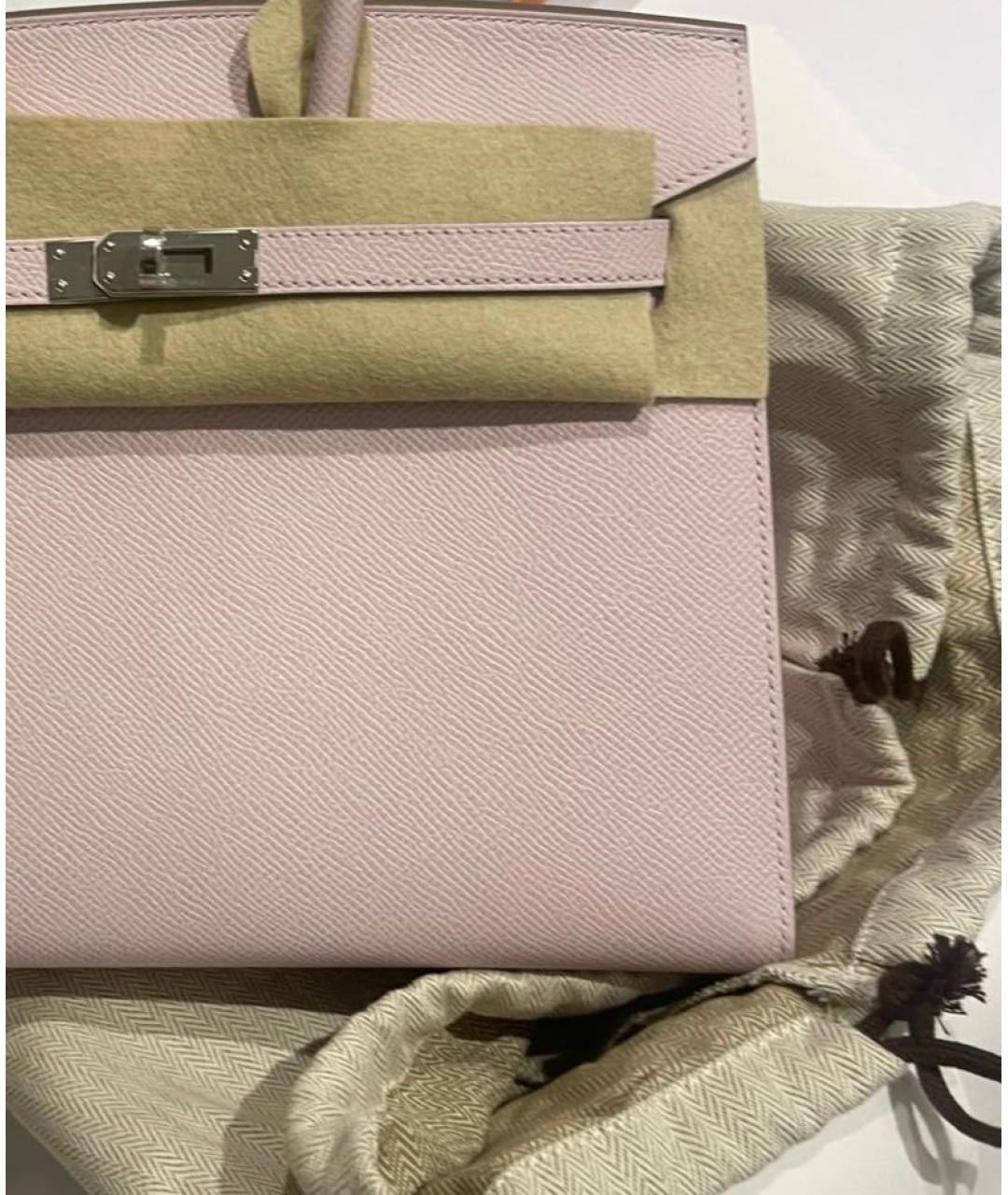 HERMES Розовая кожаная сумка с короткими ручками, фото 3