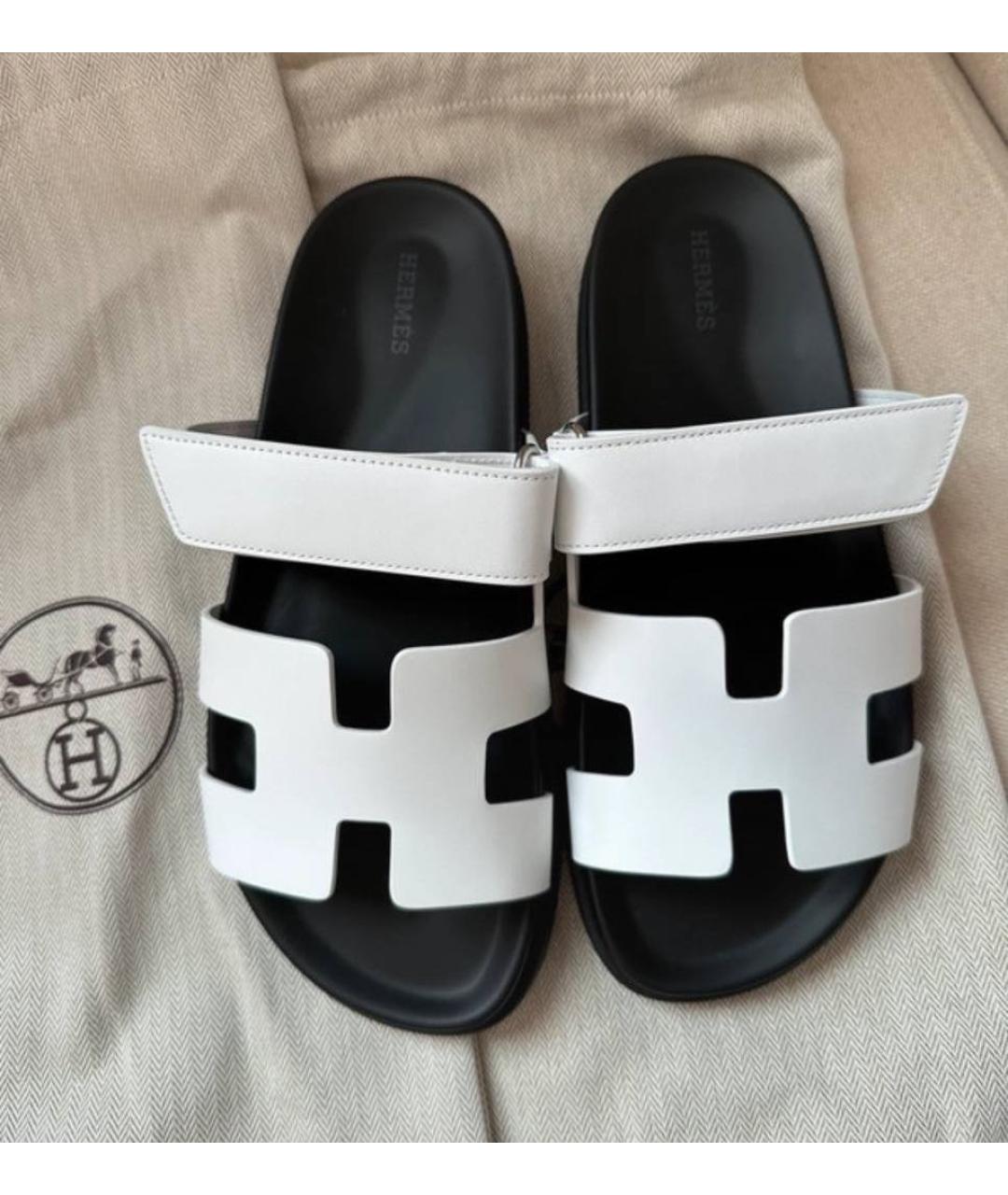 HERMES Белые кожаные сандалии, фото 2