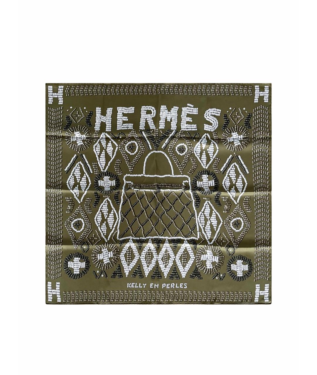 HERMES Зеленый шелковый платок, фото 1