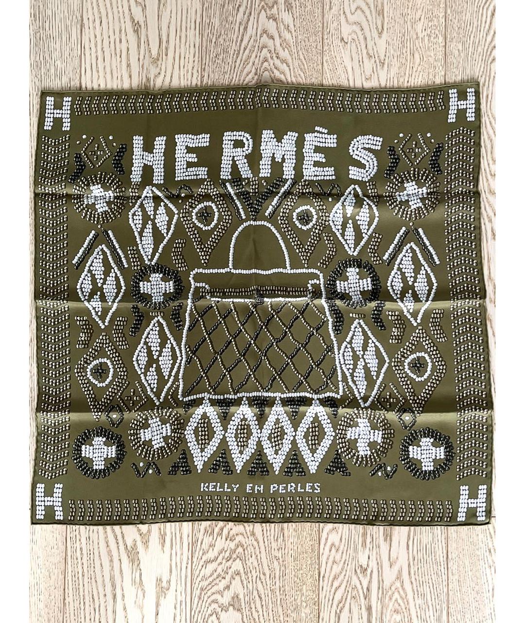 HERMES Зеленый шелковый платок, фото 7