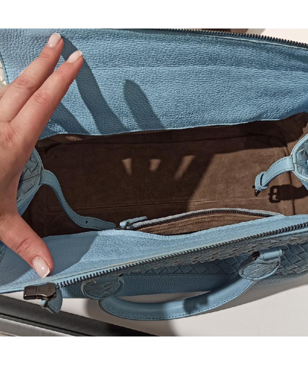 BOTTEGA VENETA Голубая кожаная сумка с короткими ручками, фото 5