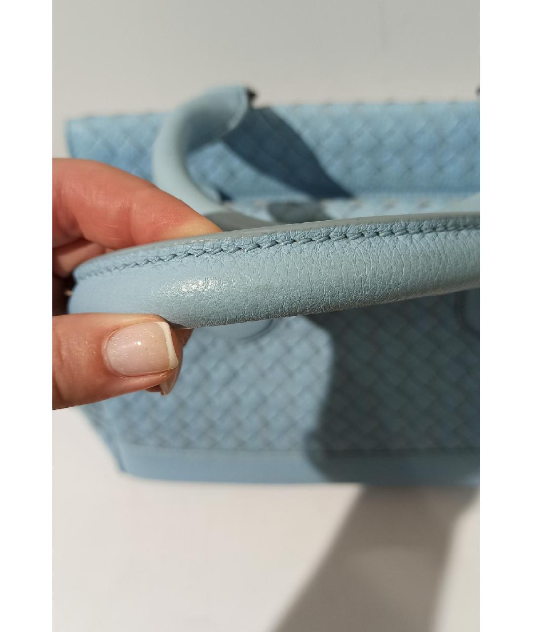 BOTTEGA VENETA Голубая кожаная сумка с короткими ручками, фото 7