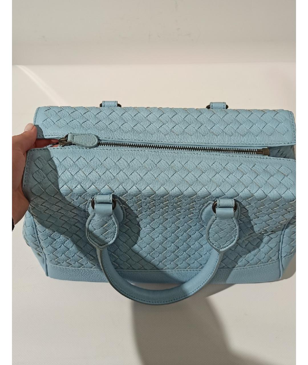 BOTTEGA VENETA Голубая кожаная сумка с короткими ручками, фото 4