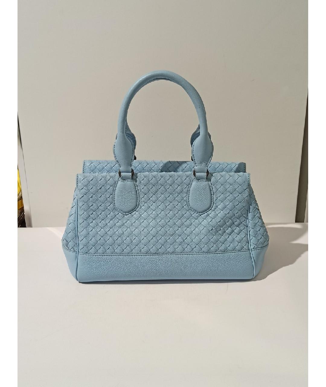 BOTTEGA VENETA Голубая кожаная сумка с короткими ручками, фото 9