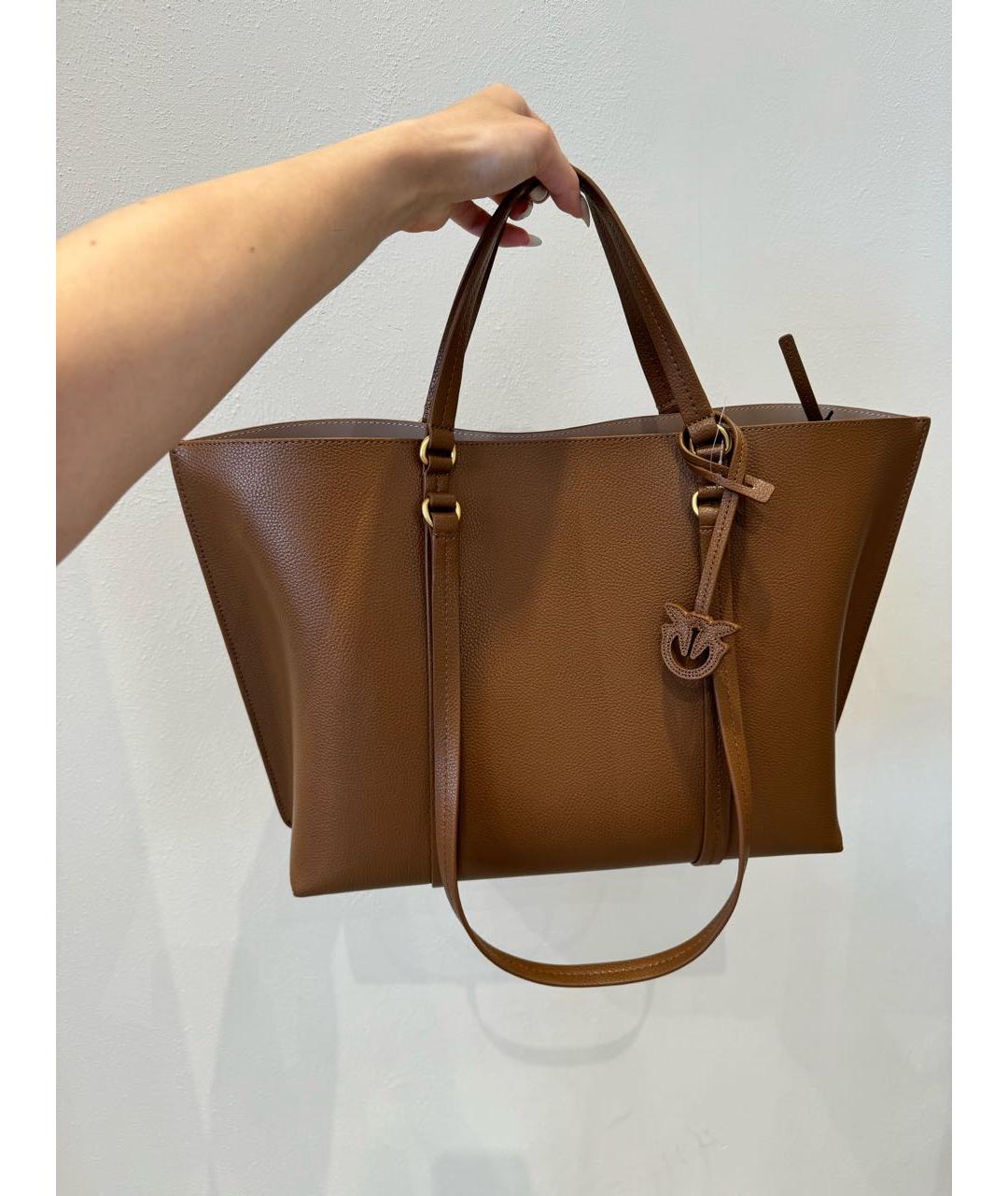 PINKO Коричневая кожаная сумка тоут, фото 6