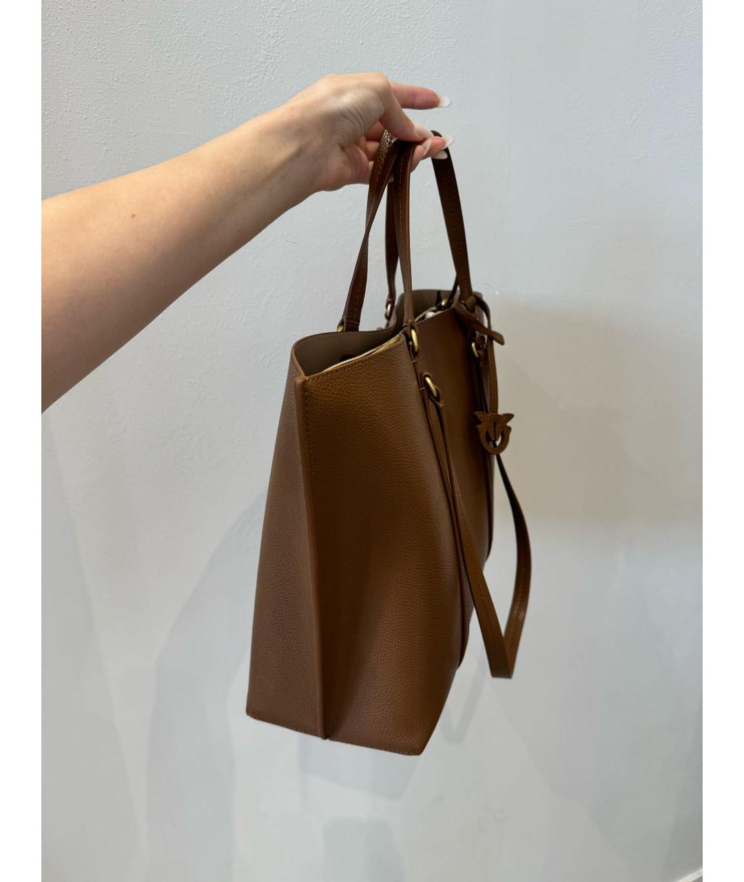 PINKO Коричневая кожаная сумка тоут, фото 2