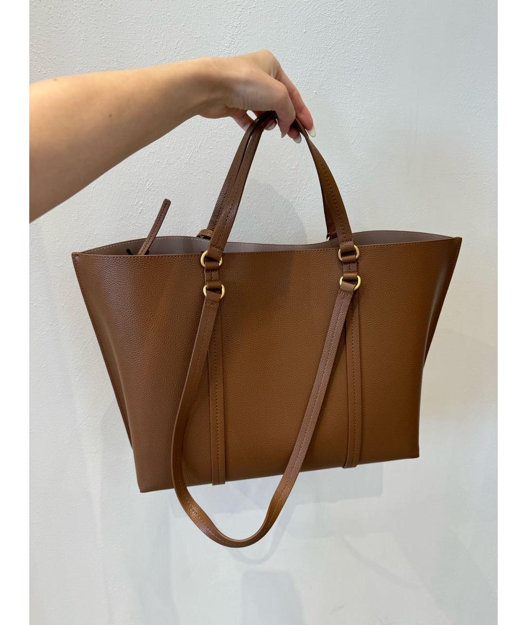 PINKO Коричневая кожаная сумка тоут, фото 3