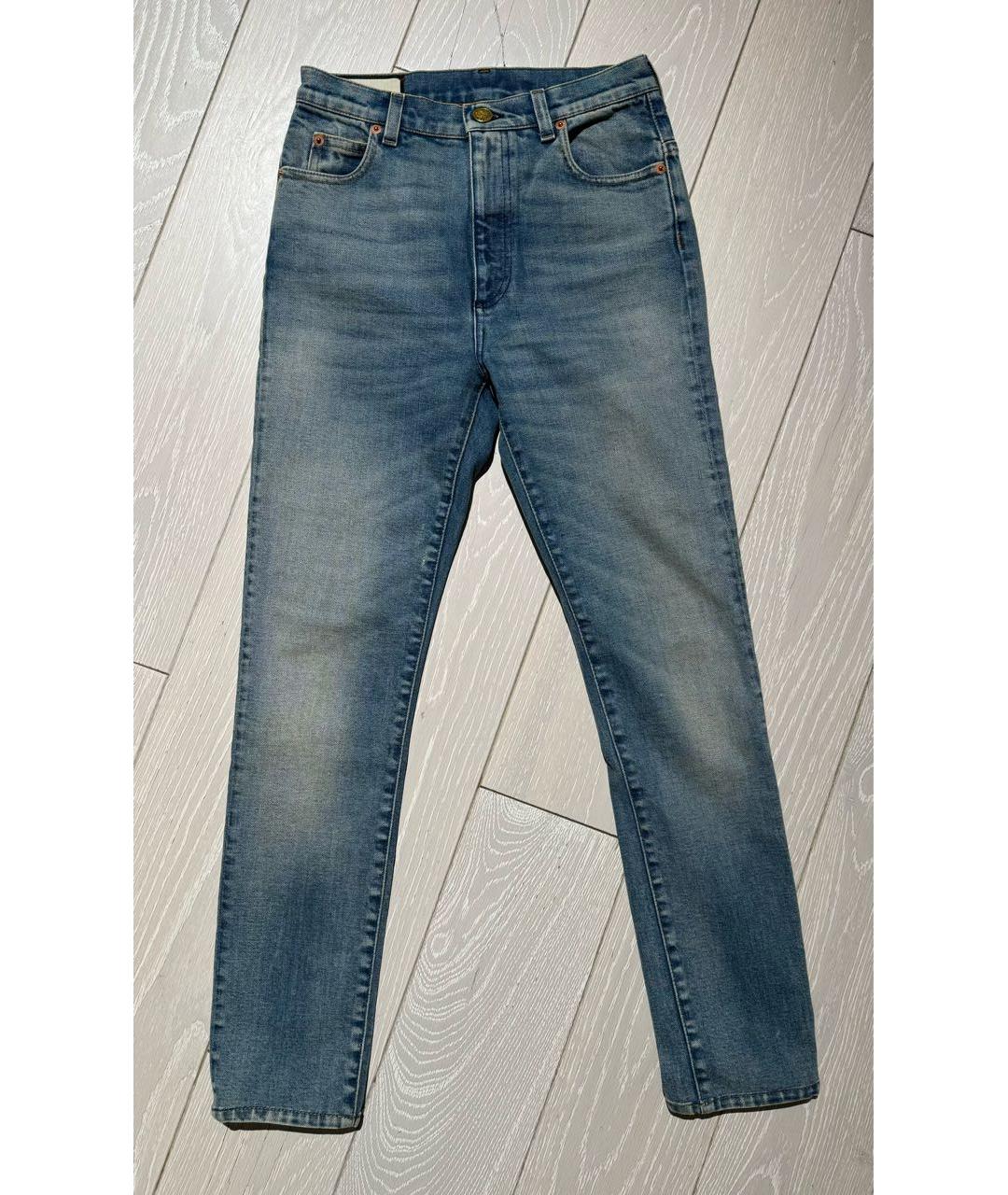 GUCCI Голубые хлопковые джинсы слим, фото 5
