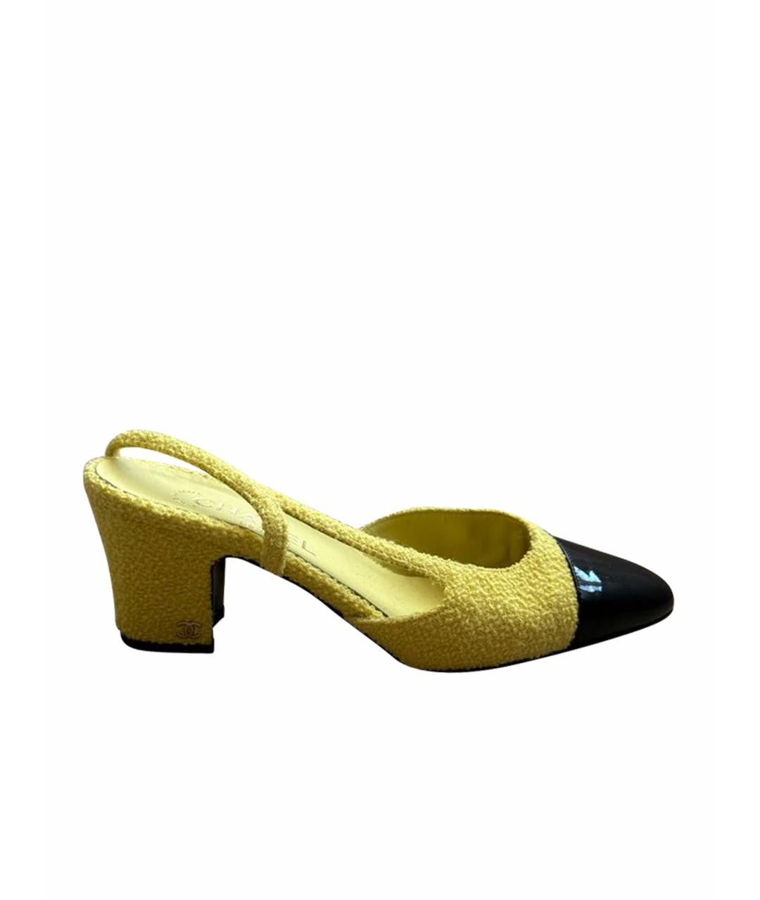 CHANEL PRE-OWNED Желтые кожаные лодочки на низком каблуке, фото 1