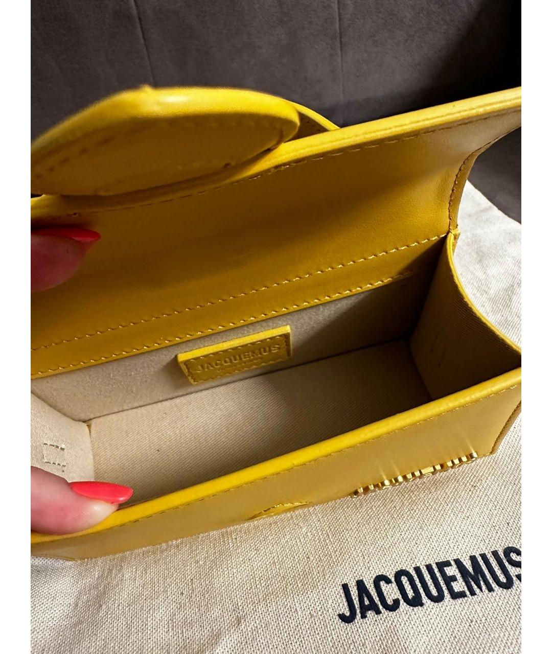JACQUEMUS Желтая кожаная сумка с короткими ручками, фото 4