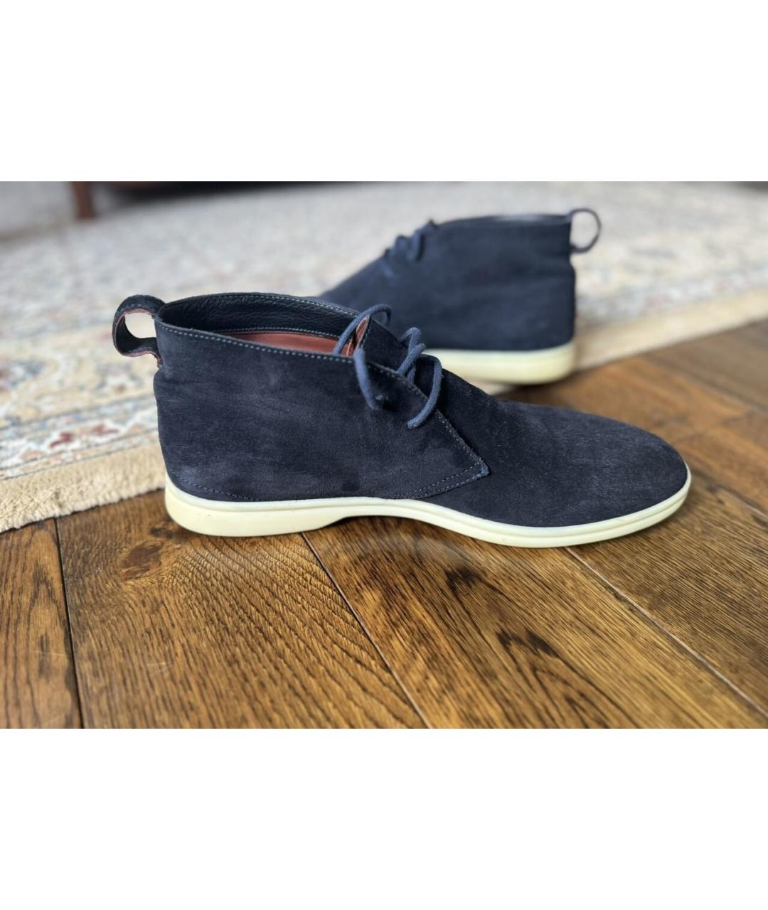LORO PIANA Темно-синие замшевые низкие ботинки, фото 7