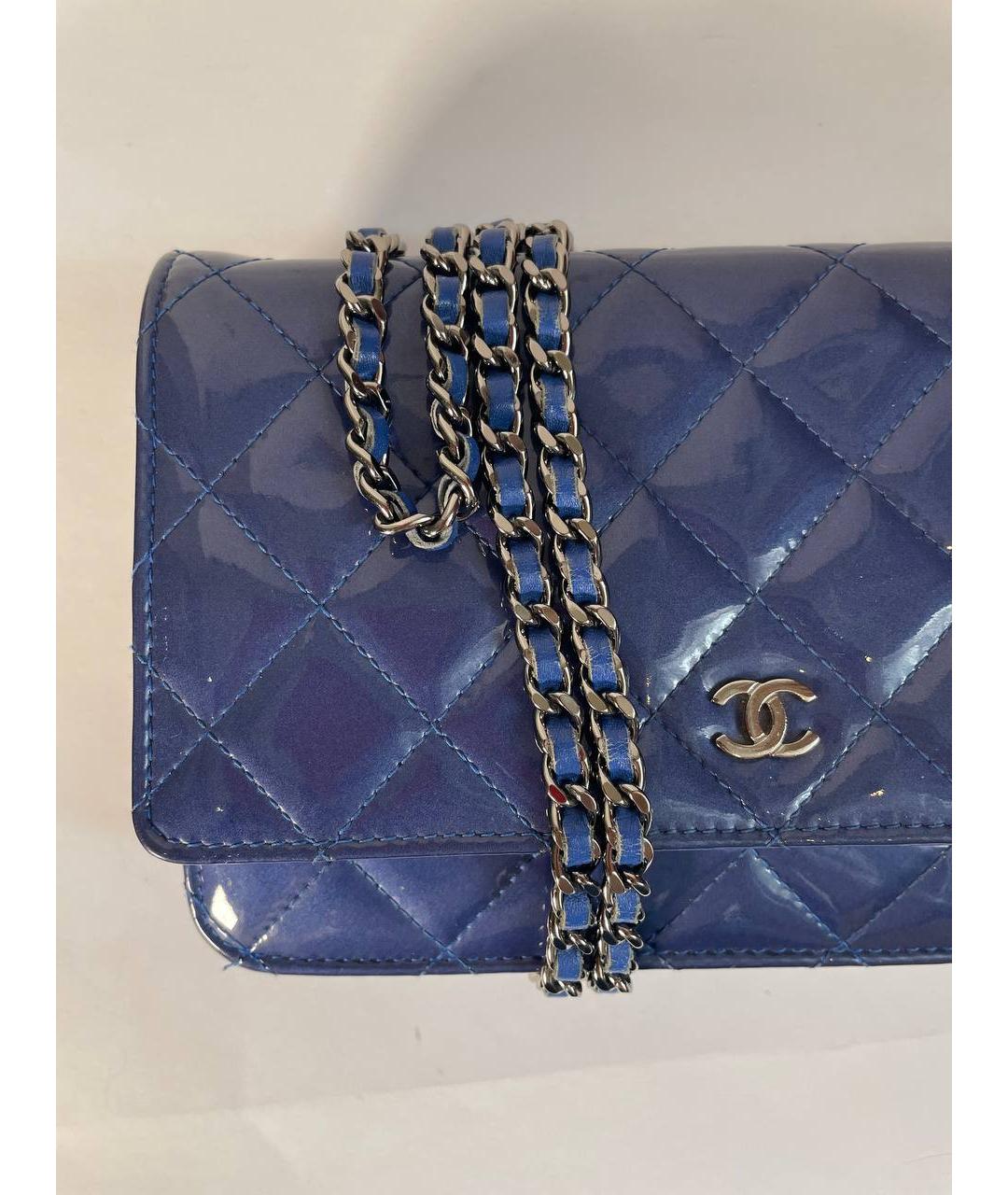 CHANEL Синяя сумка через плечо из лакированной кожи, фото 9