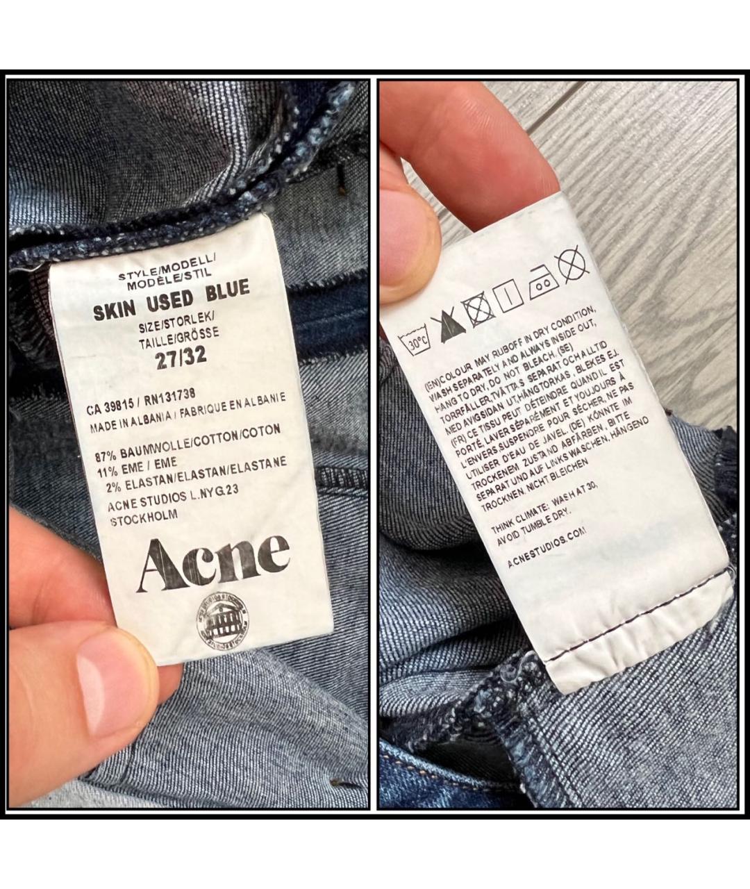 ACNE STUDIOS Синие хлопко-эластановые джинсы слим, фото 7