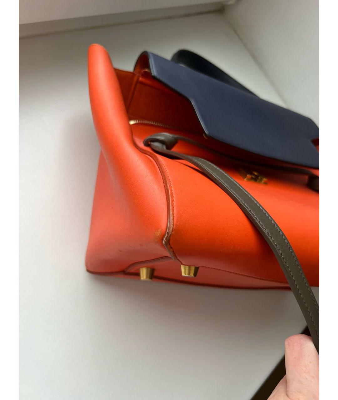 CELINE Оранжевая кожаная сумка с короткими ручками, фото 2