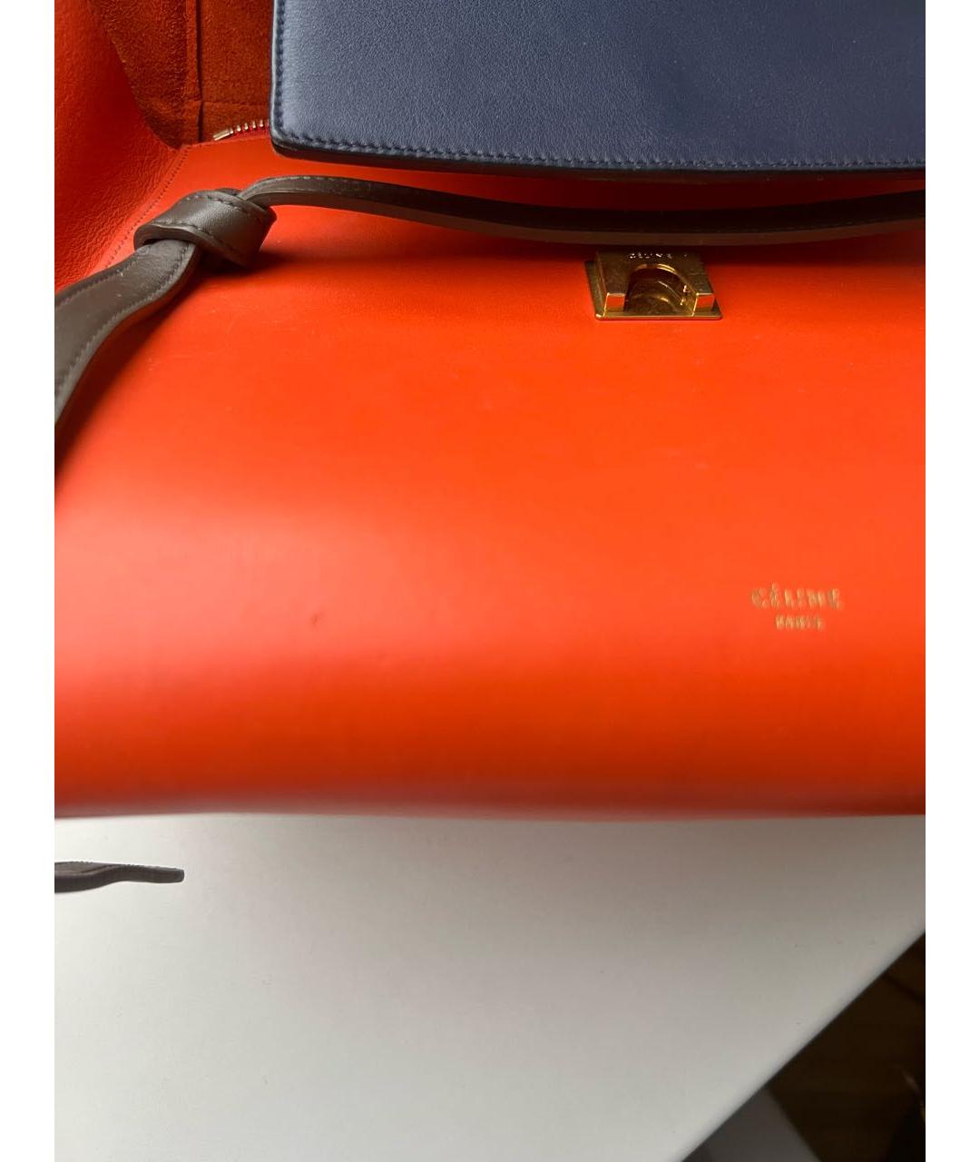 CELINE Оранжевая кожаная сумка с короткими ручками, фото 5