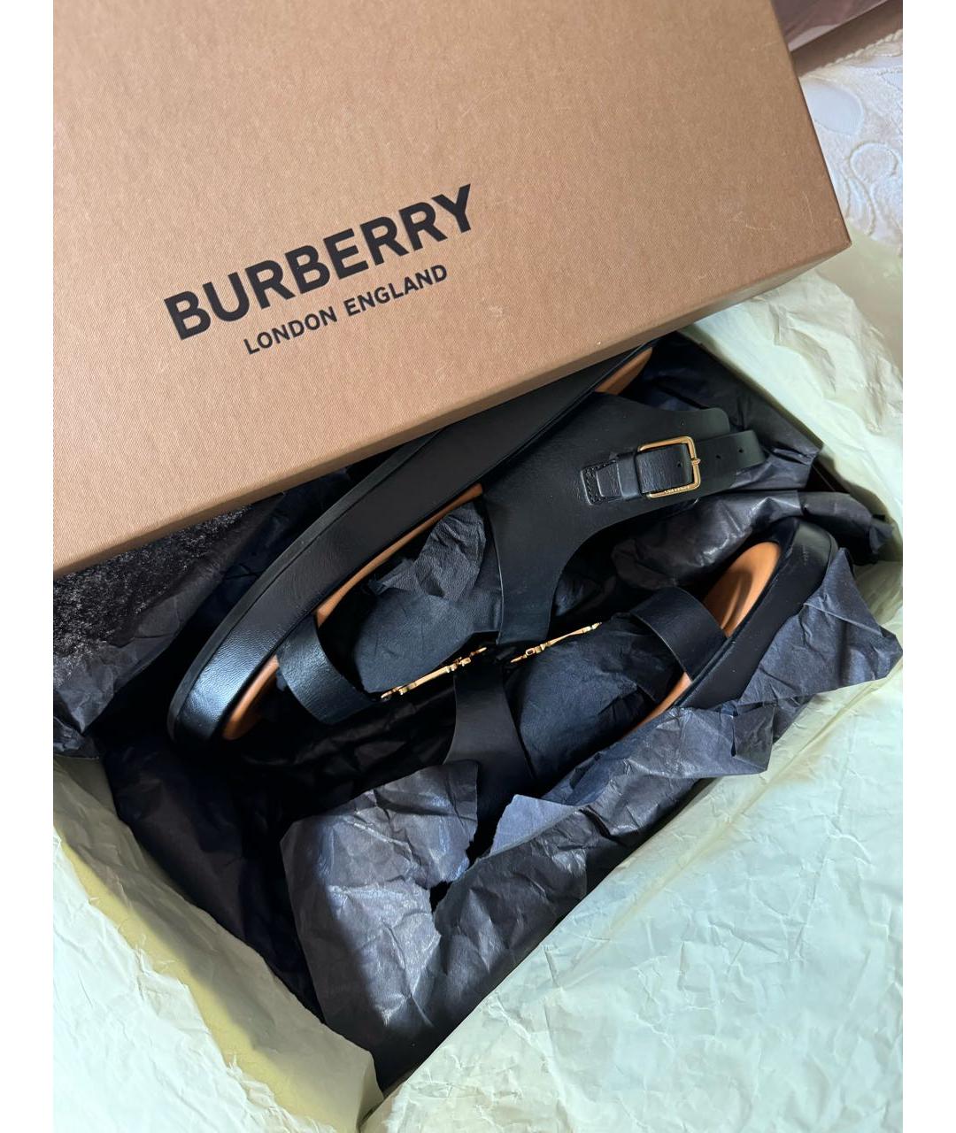 BURBERRY Черные кожаные сандалии, фото 5