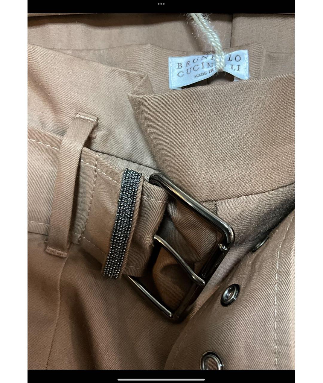 BRUNELLO CUCINELLI Коричневые хлопковые брюки широкие, фото 4