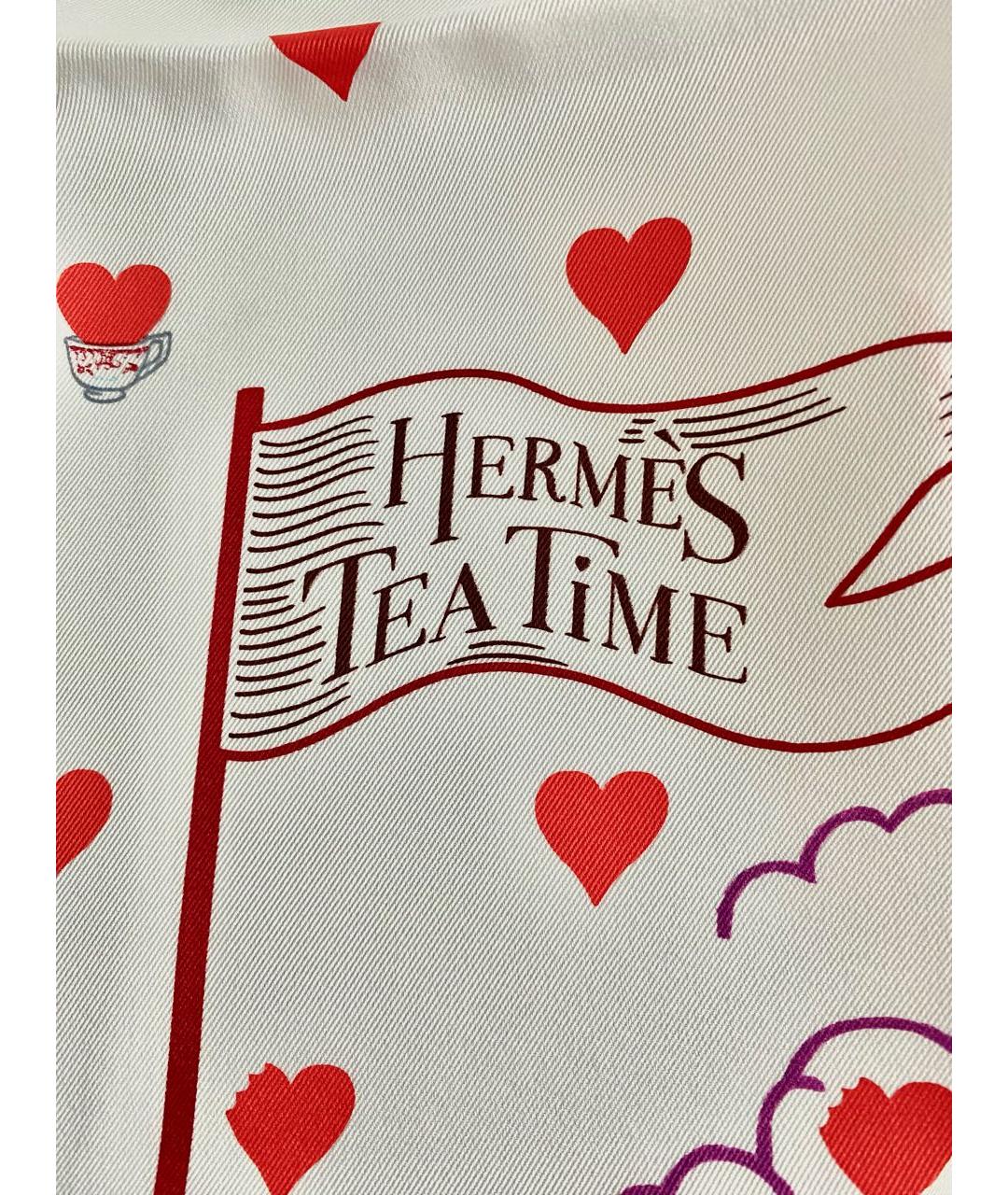 HERMES Белый шелковый платок, фото 6