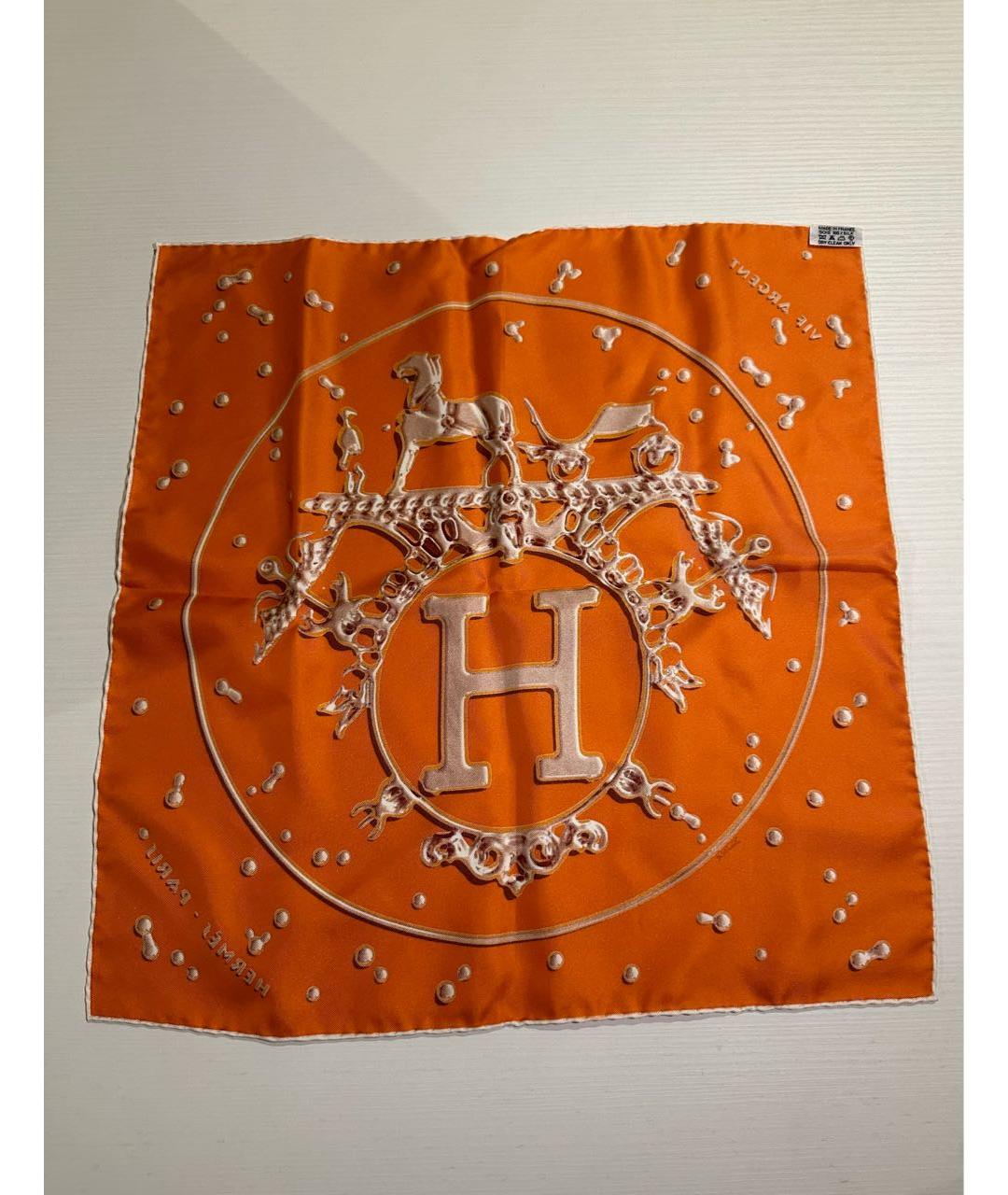 HERMES Оранжевый шелковый платок, фото 2