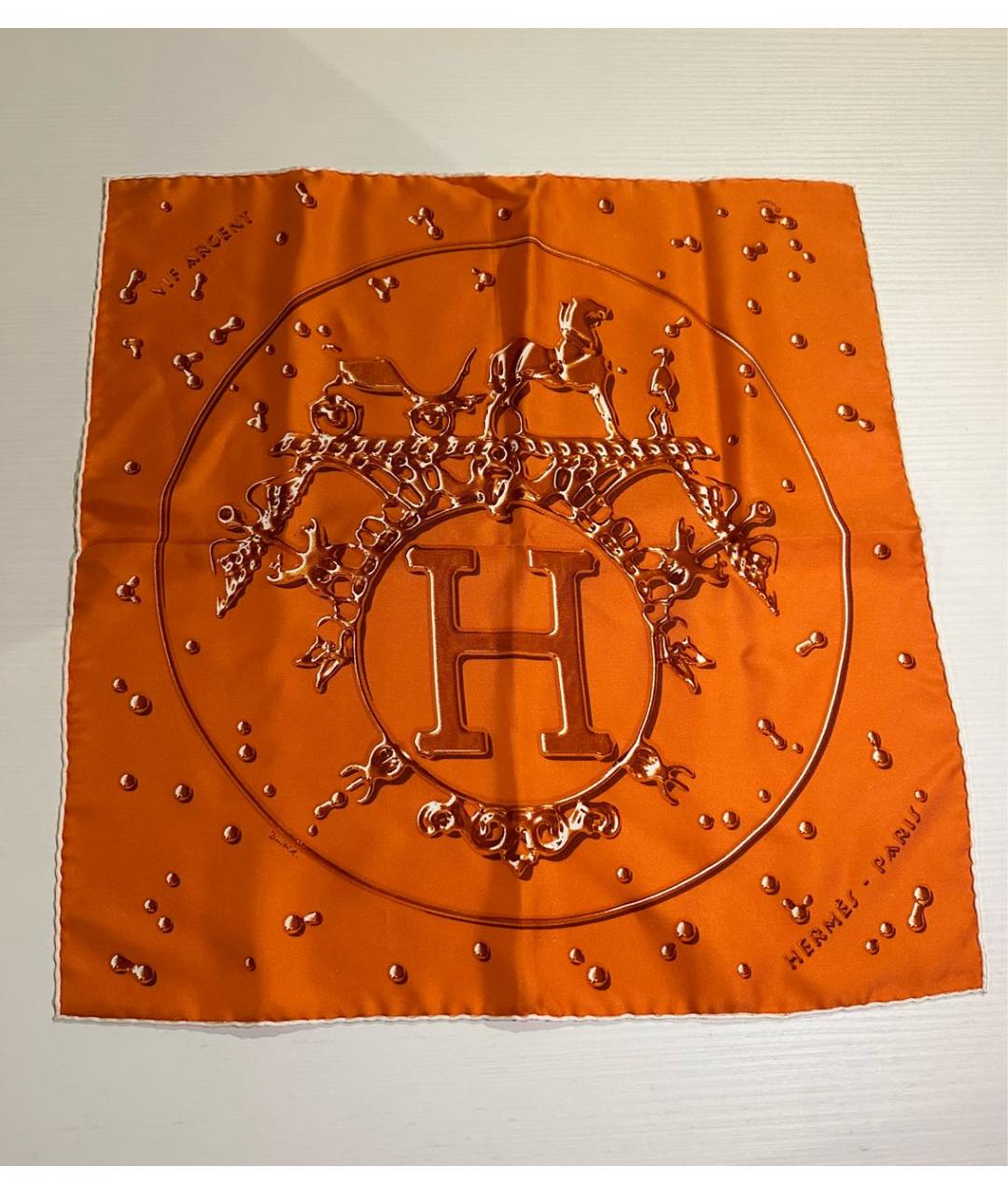 HERMES Оранжевый шелковый платок, фото 5