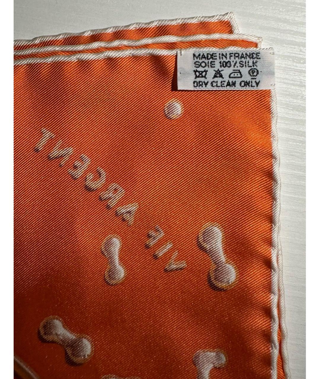 HERMES Оранжевый шелковый платок, фото 4