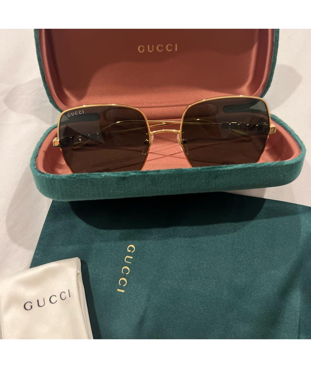 GUCCI Золотые металлические солнцезащитные очки, фото 4