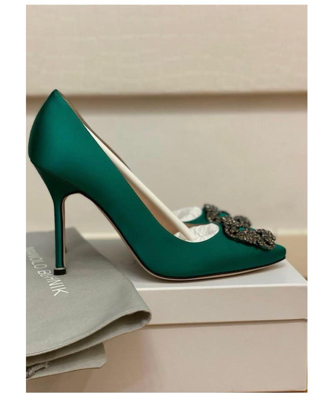 MANOLO BLAHNIK Зеленые текстильные туфли, фото 7